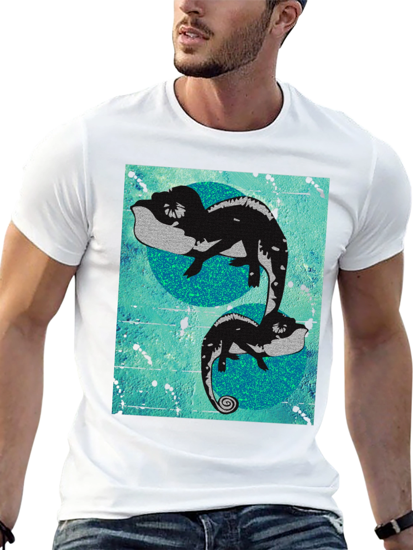 Black Chameleon Graphic Print Black T-Shirt view 13
