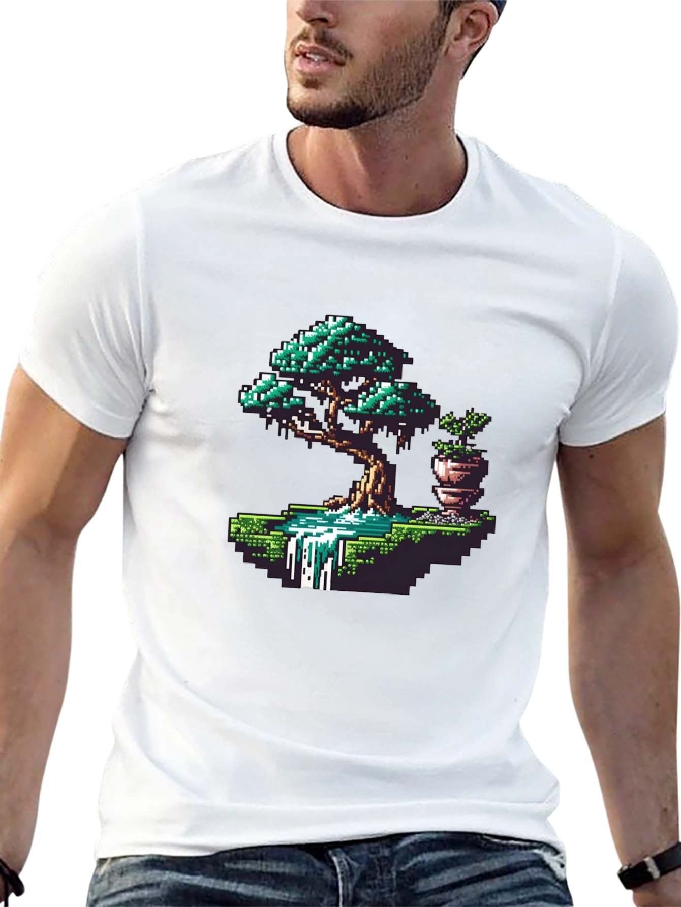 Black Pixel Art Bonsai Tree Graphic Tee view 13