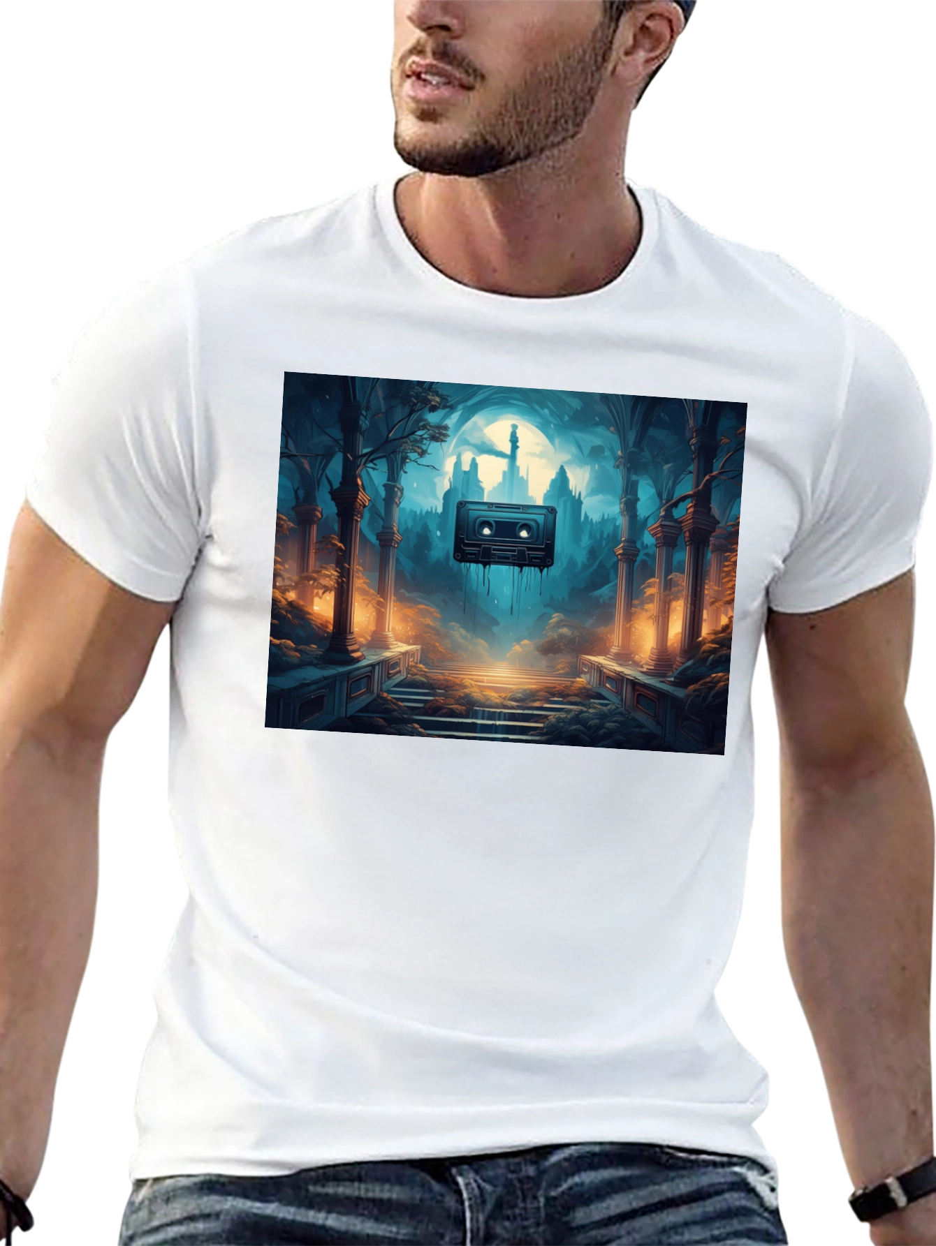 Black Melting Cassette Tape Graphic Black T-Shirt view 13