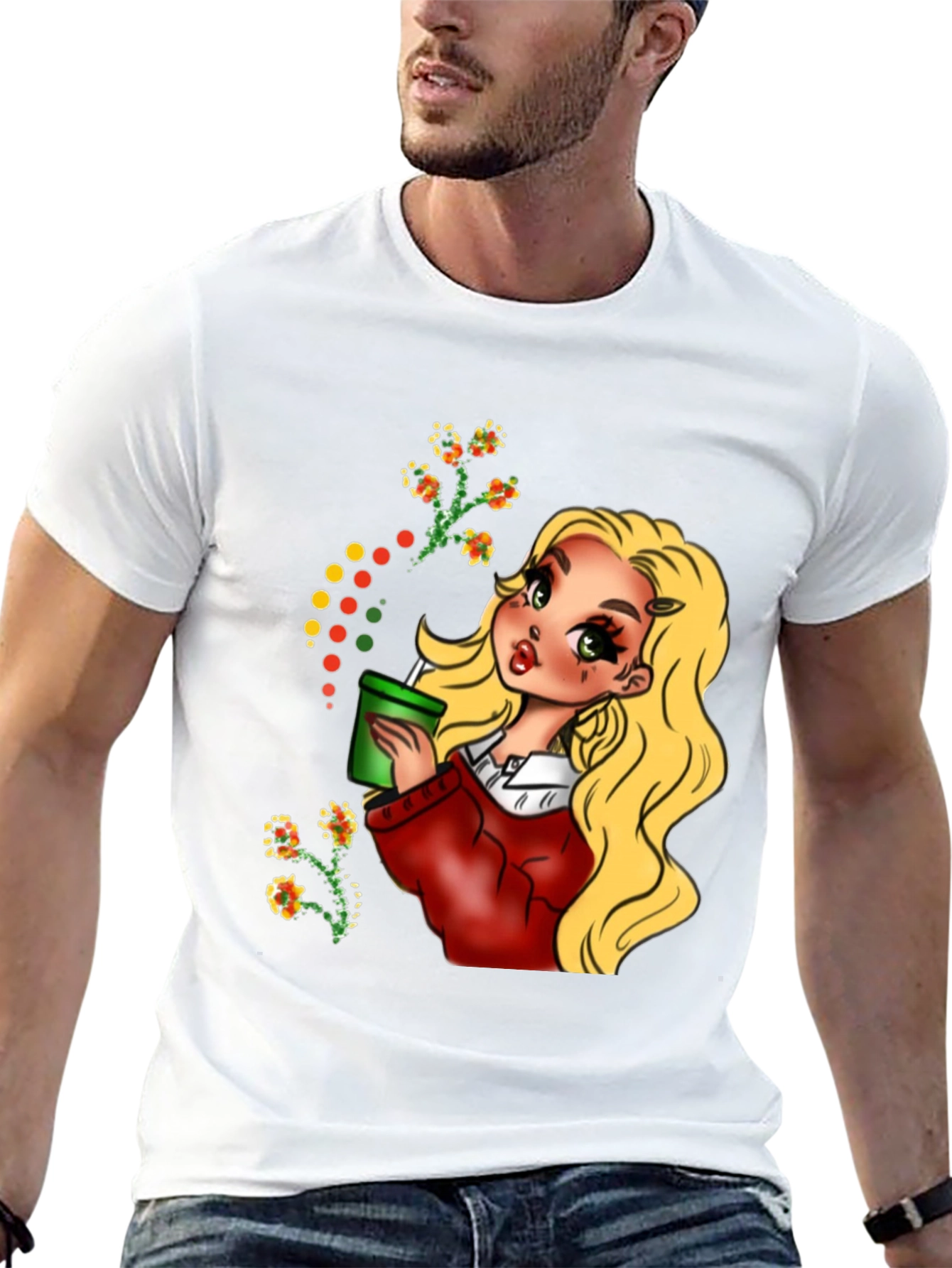 Black Blonde Cartoon Girl Black T-Shirt view 13