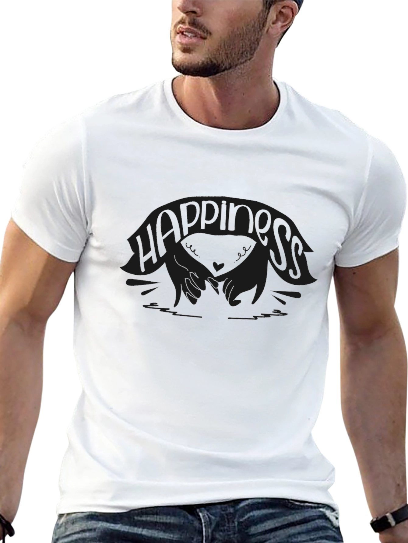 Black Happiness Graphic Black T-Shirt view 13