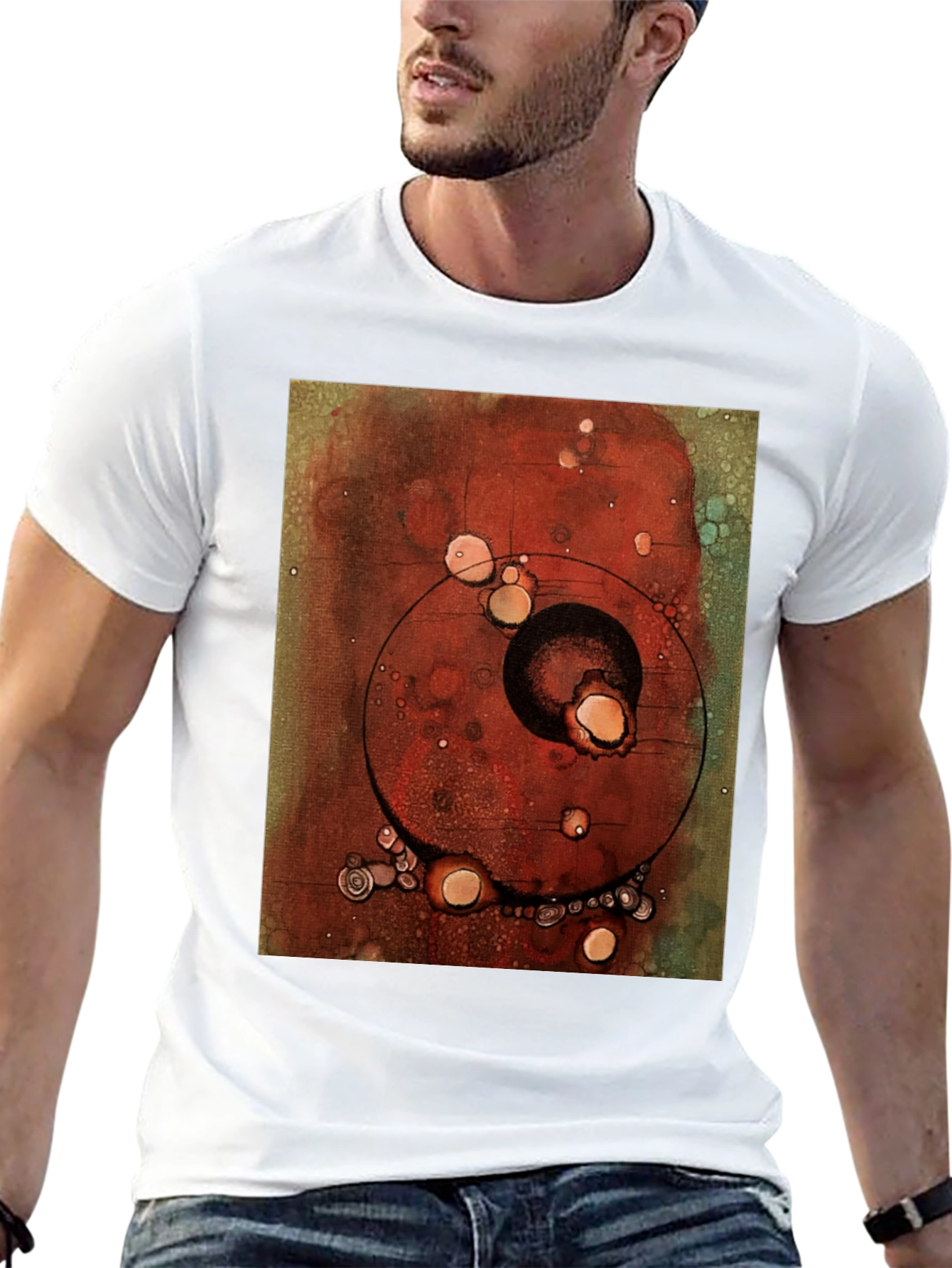 Black Abstract Art Print Black Crew Neck T-Shirt view 13