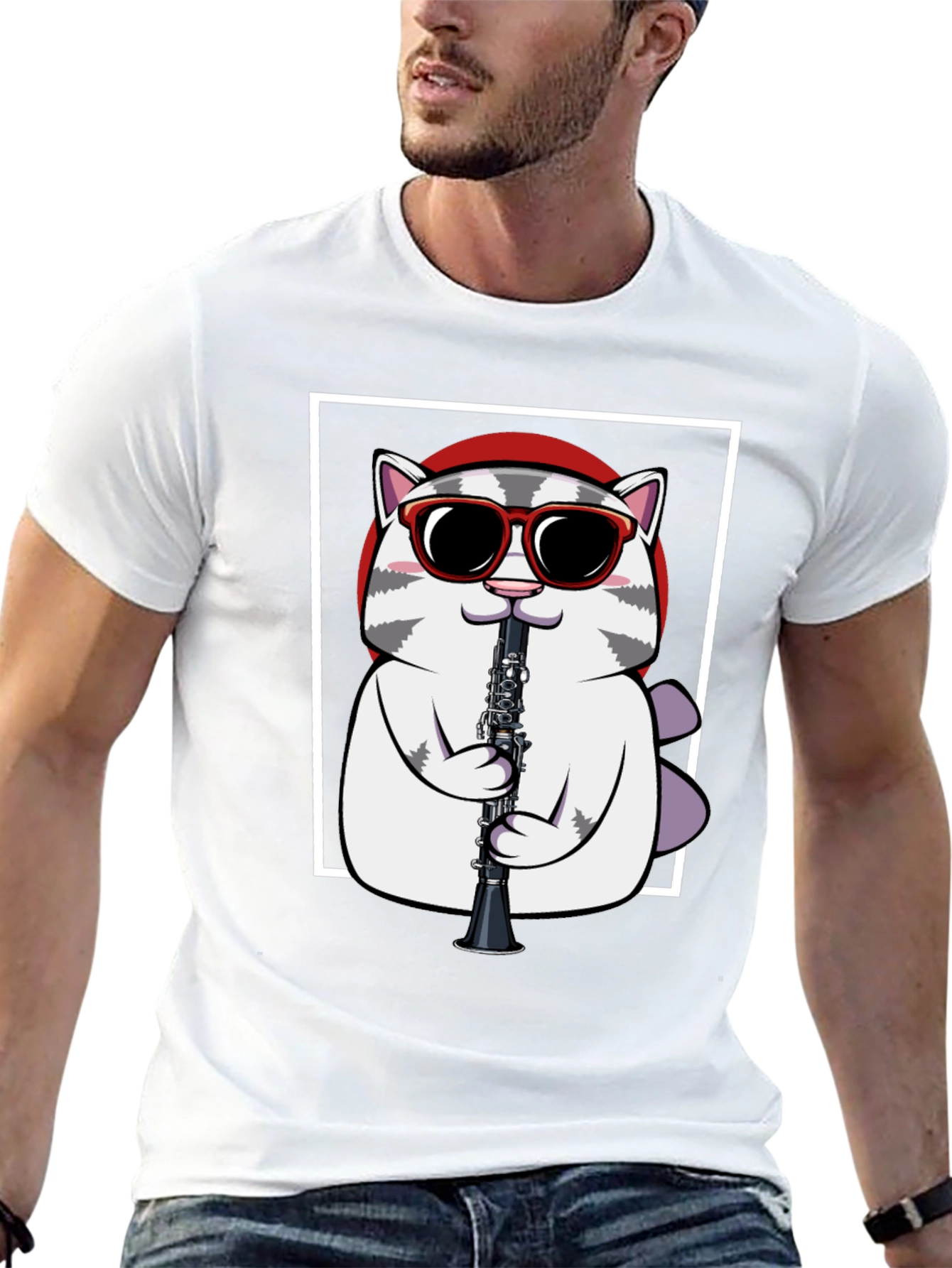 Black Cool Cat Clarinet T-Shirt - Musician Graphic Tee view 13