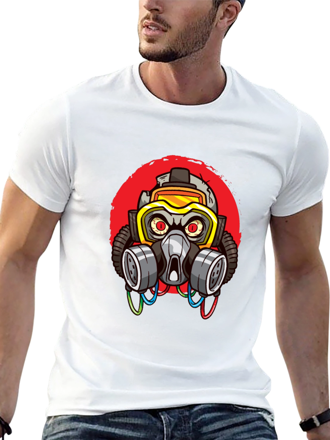 Black Gas Mask Graphic T-Shirt - Cool Streetwear Style view 13