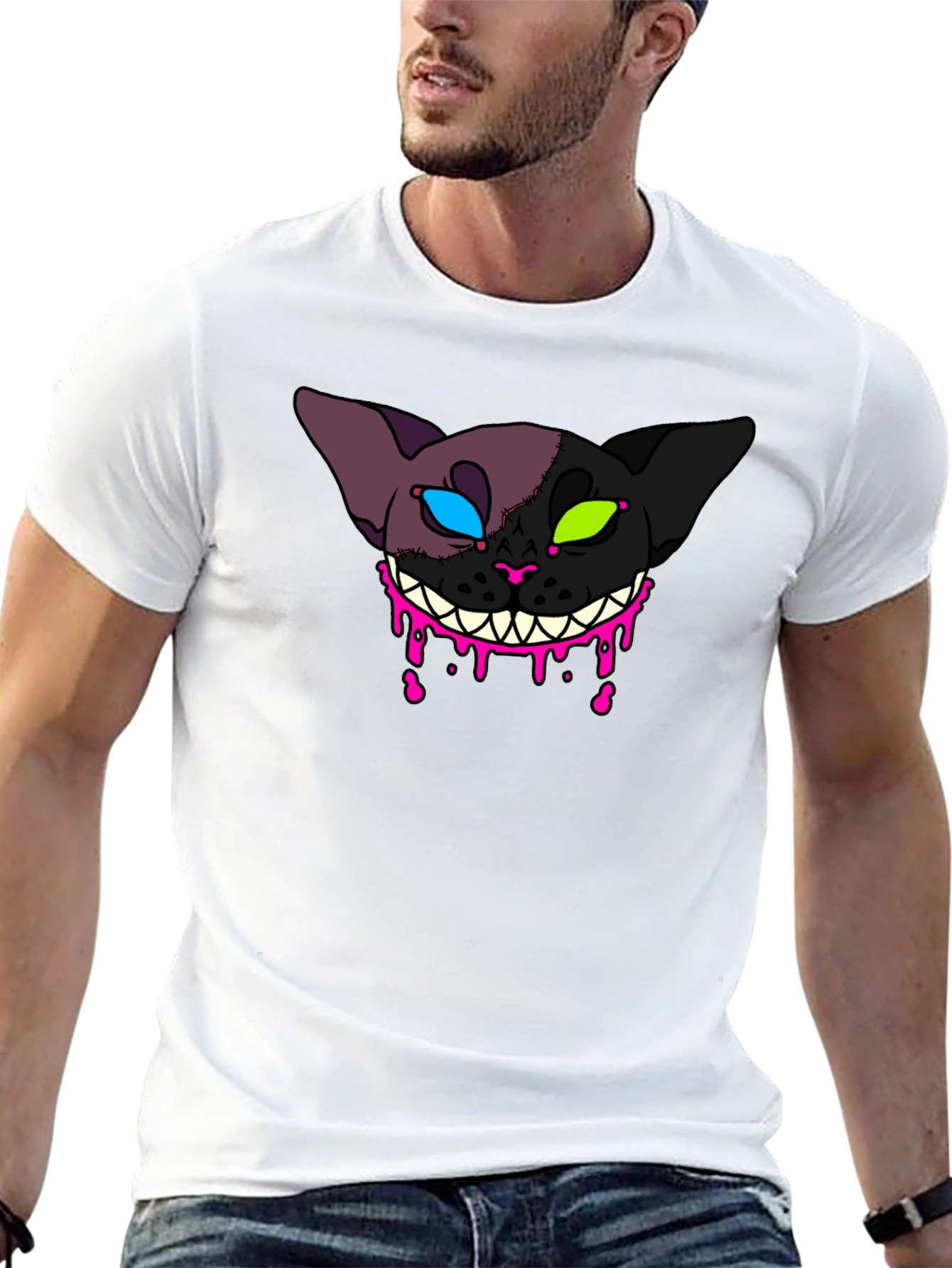 Black Creepy Cat Graphic T-Shirt - Unique Design view 13