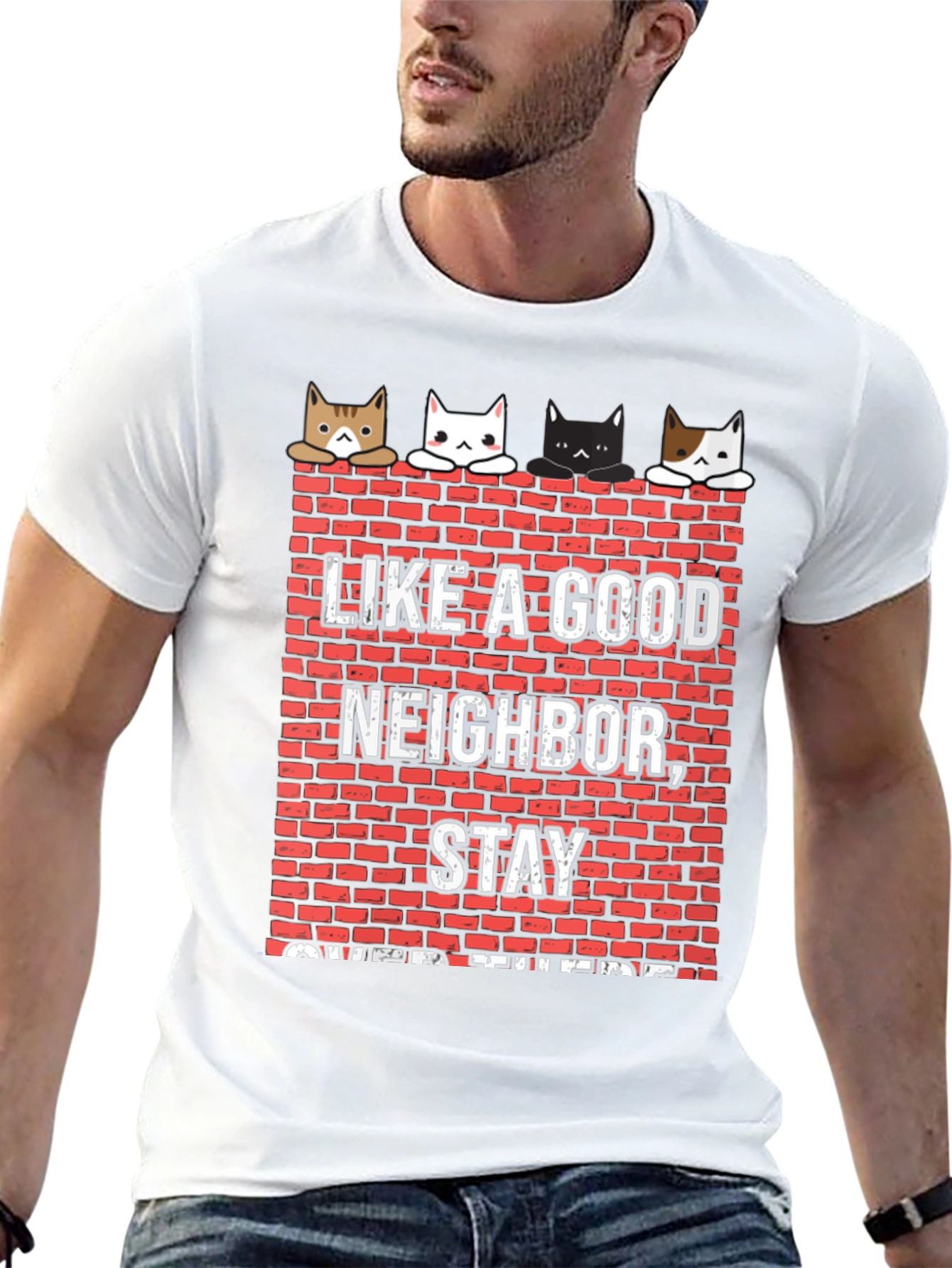 Black Like A Good Neighbor Stay Over There Funny Cat T-Shirt view 13