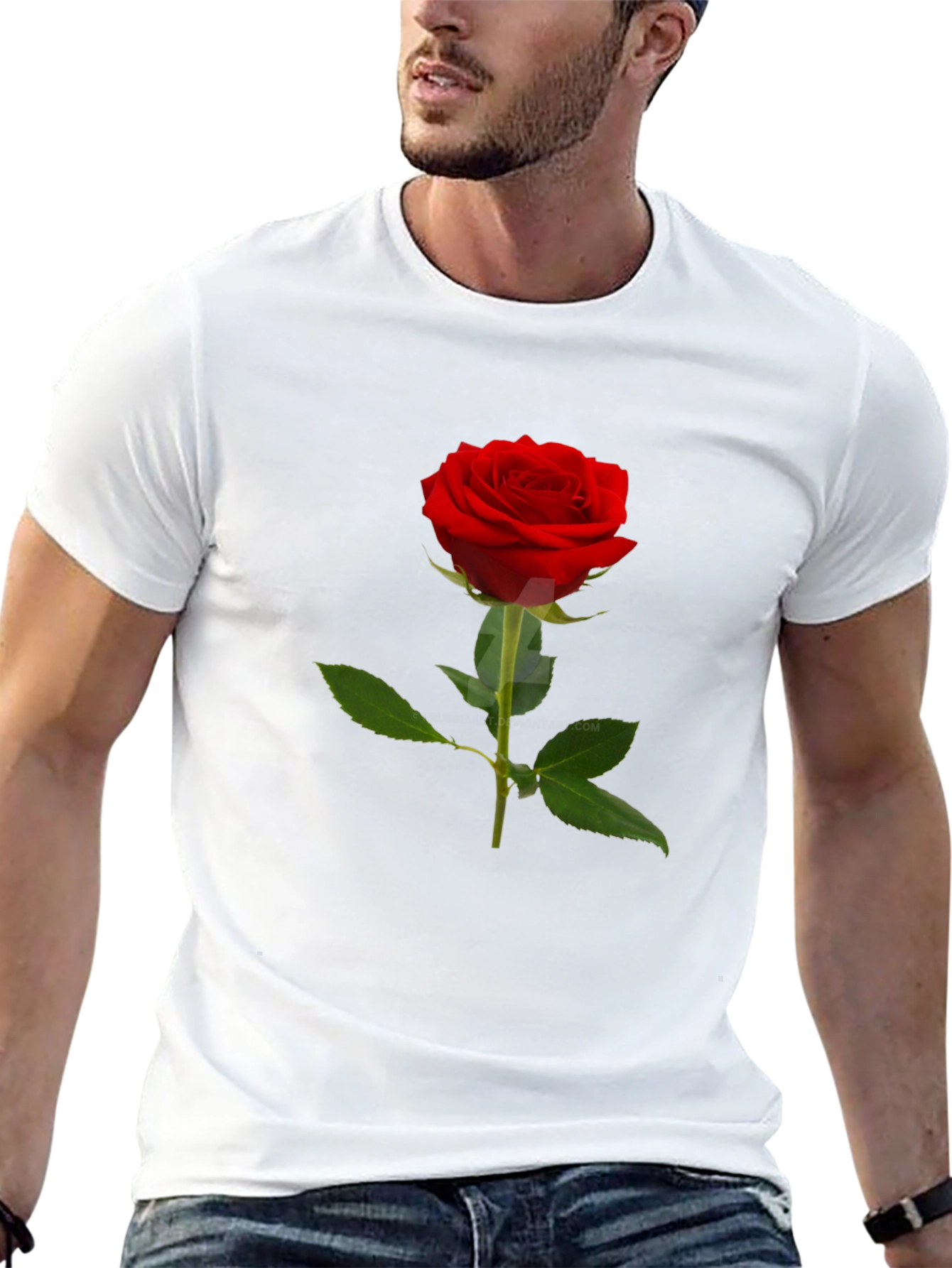 Black Classic Red Rose T-Shirt - Elegant Floral Design view 13