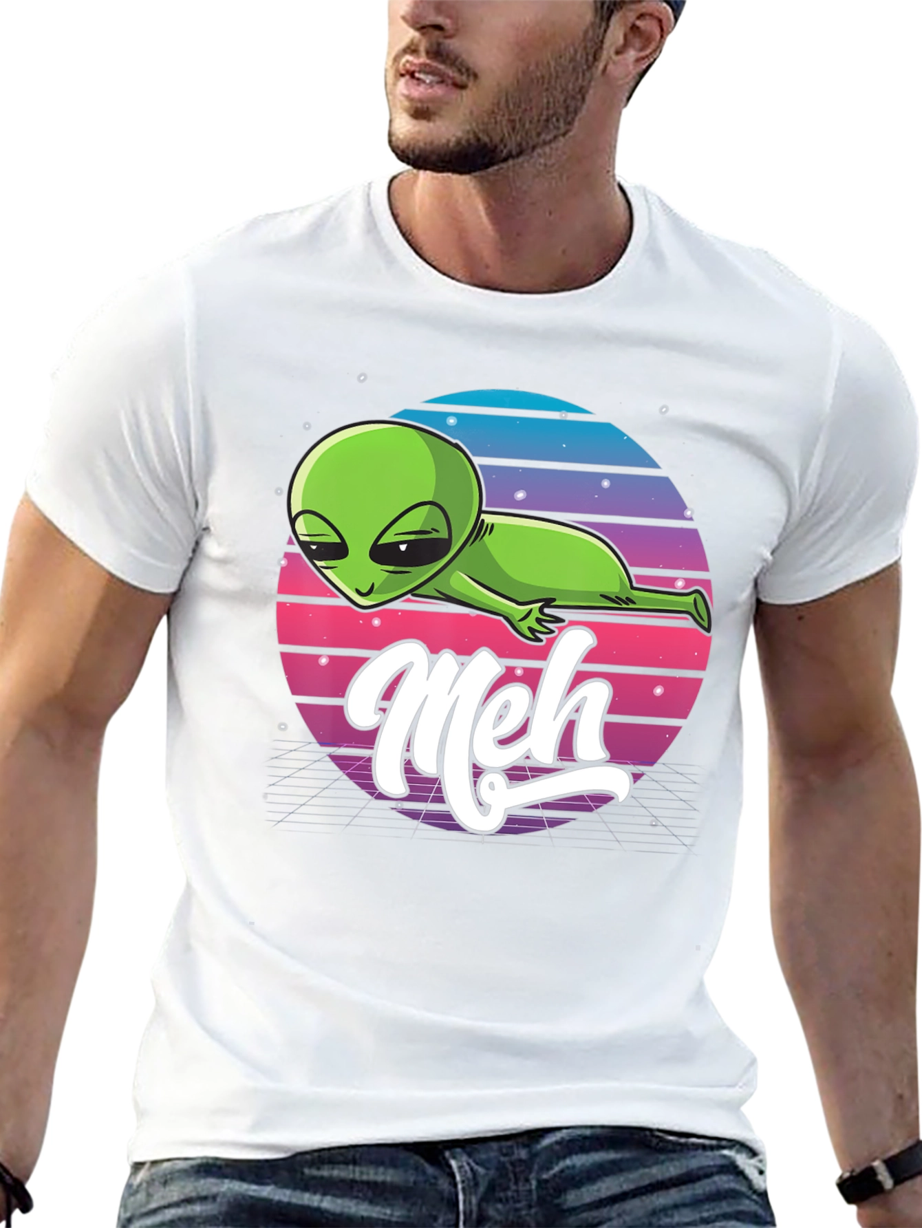 Black Meh Alien T-Shirt: Retro Space Design, Relaxed Fit view 13