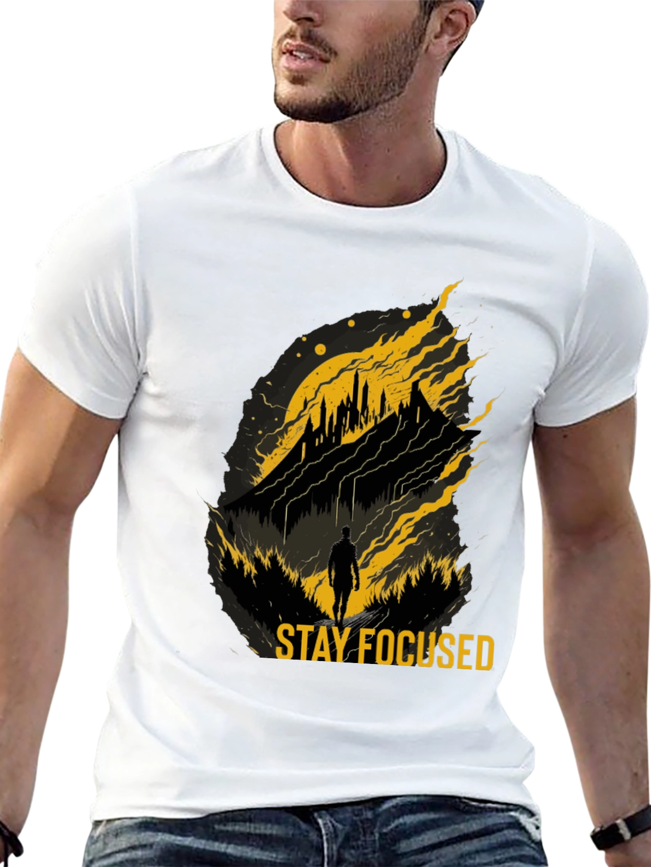 Black Stay Focused Graphic T-Shirt - Inspiring Design view 13