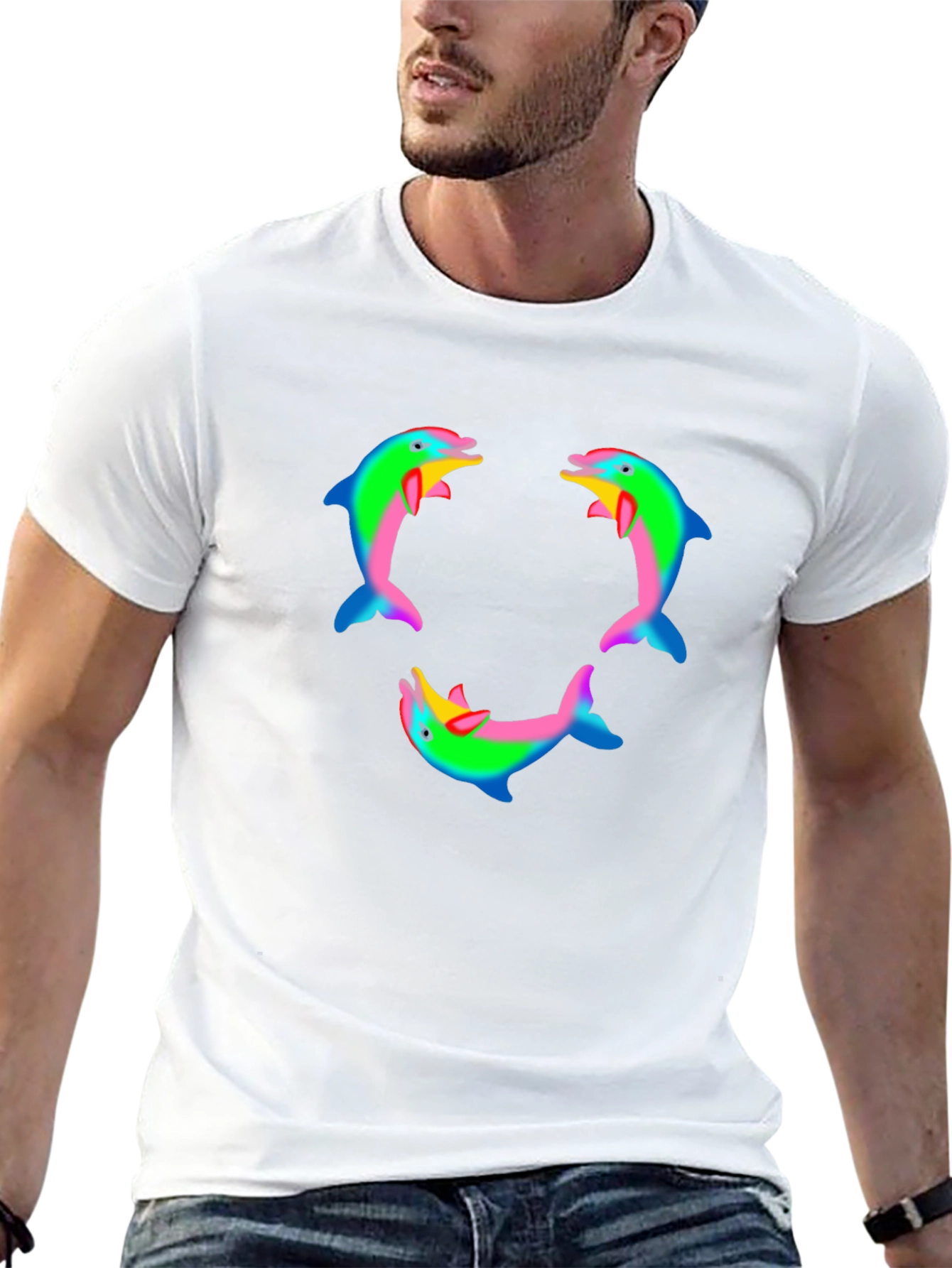 Black Dolphin T-Shirt - Rainbow Pattern view 13