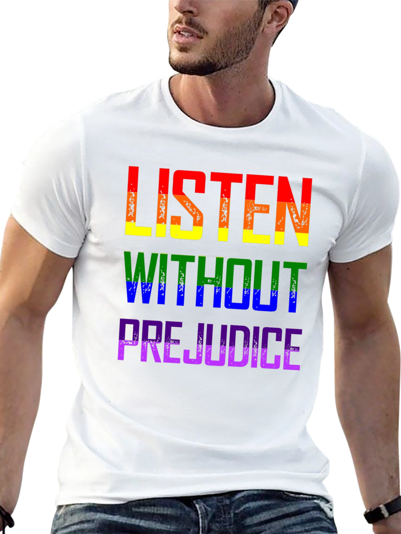 Black Listen Without Prejudice Pride Tee view 13