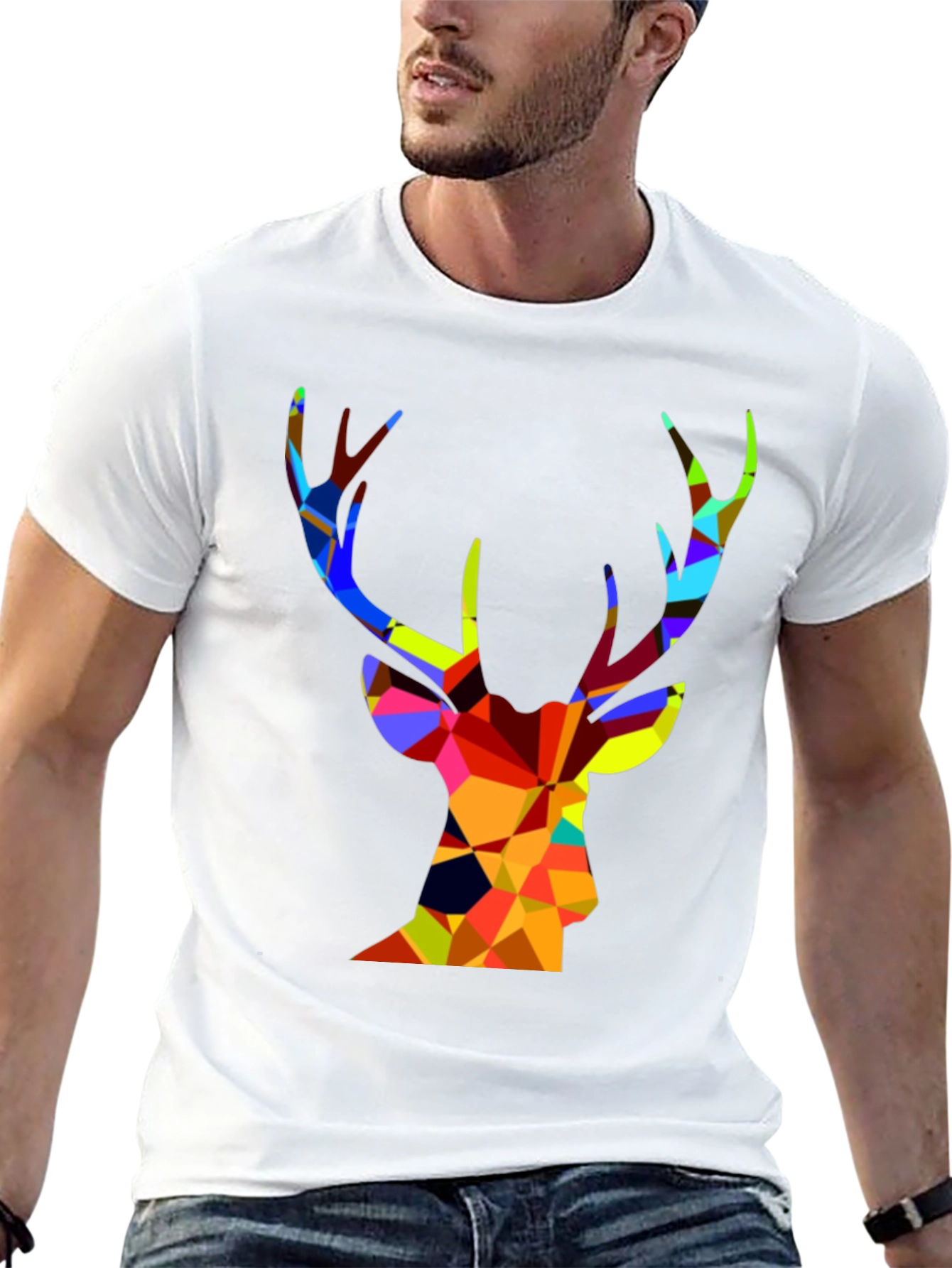 Black Geometric Deer Graphic T-Shirt view 13