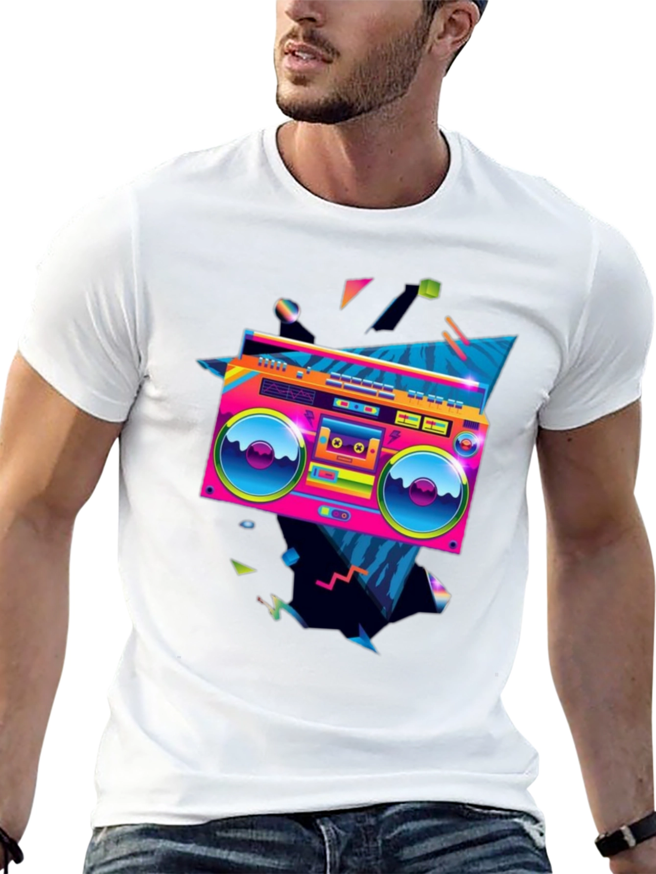 Black Retro Boombox Graphic Tee - 80s Style! view 13