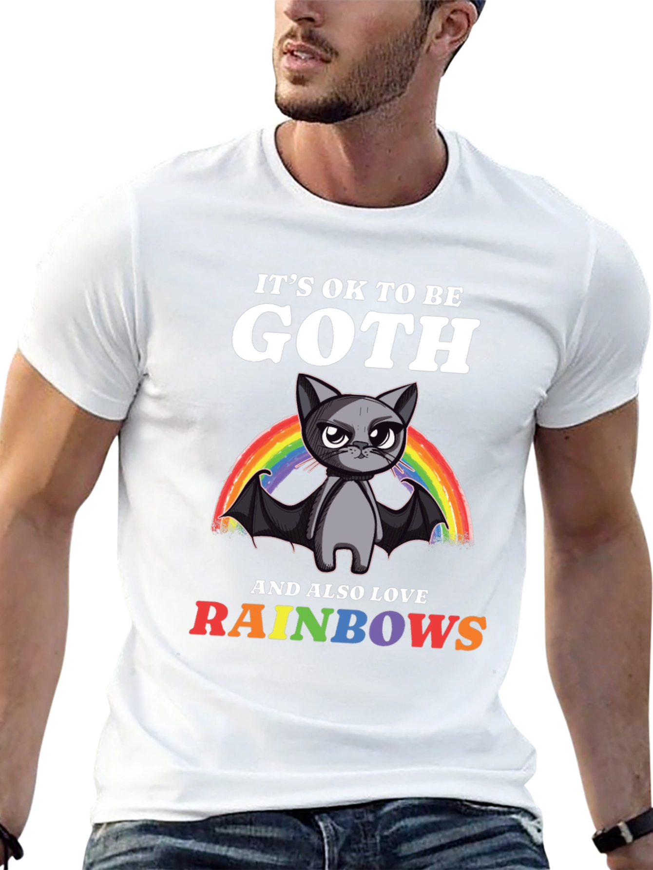 Black Goth Cat Rainbow T-Shirt view 13