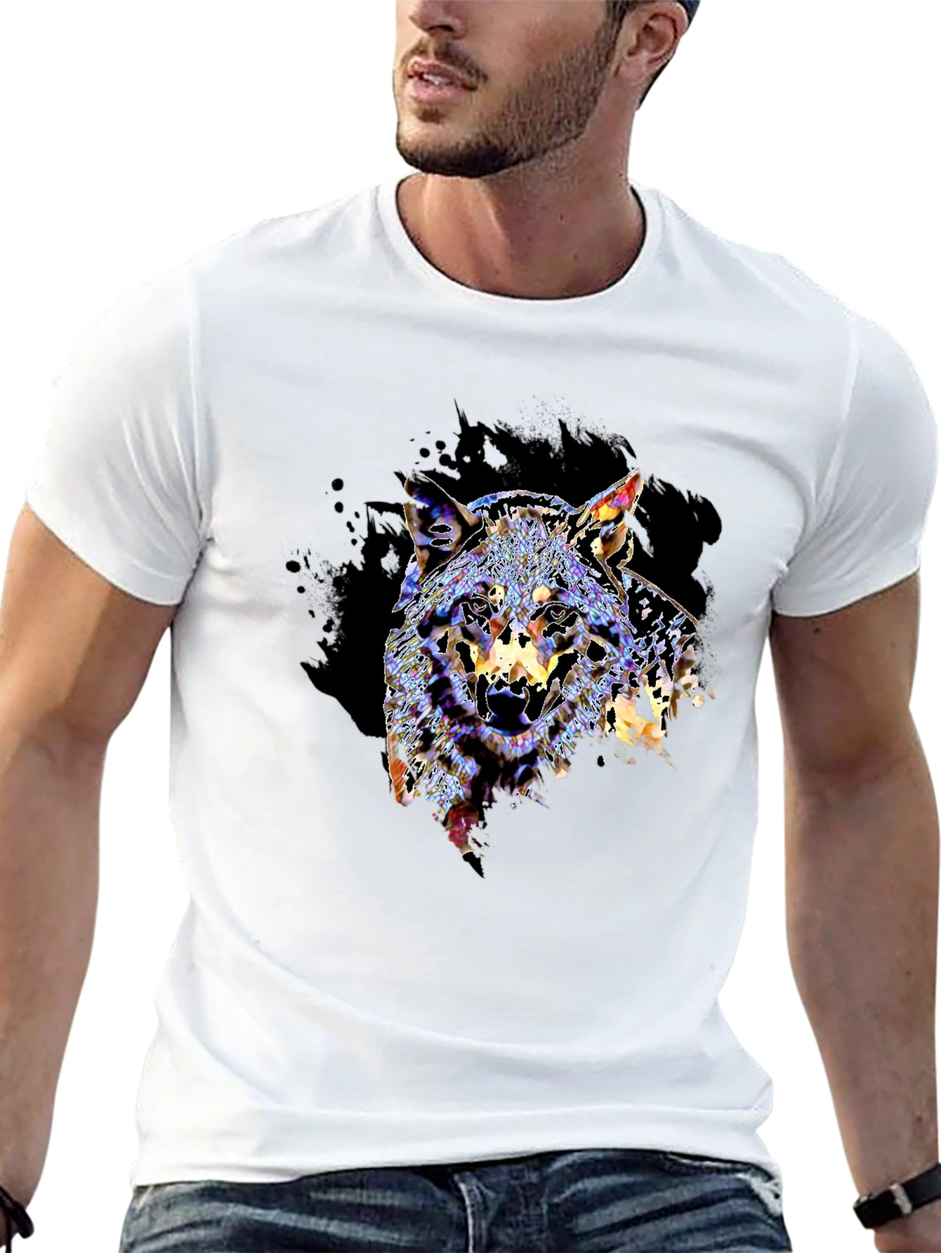 Black Wolf Graphic Print Black T-Shirt view 13