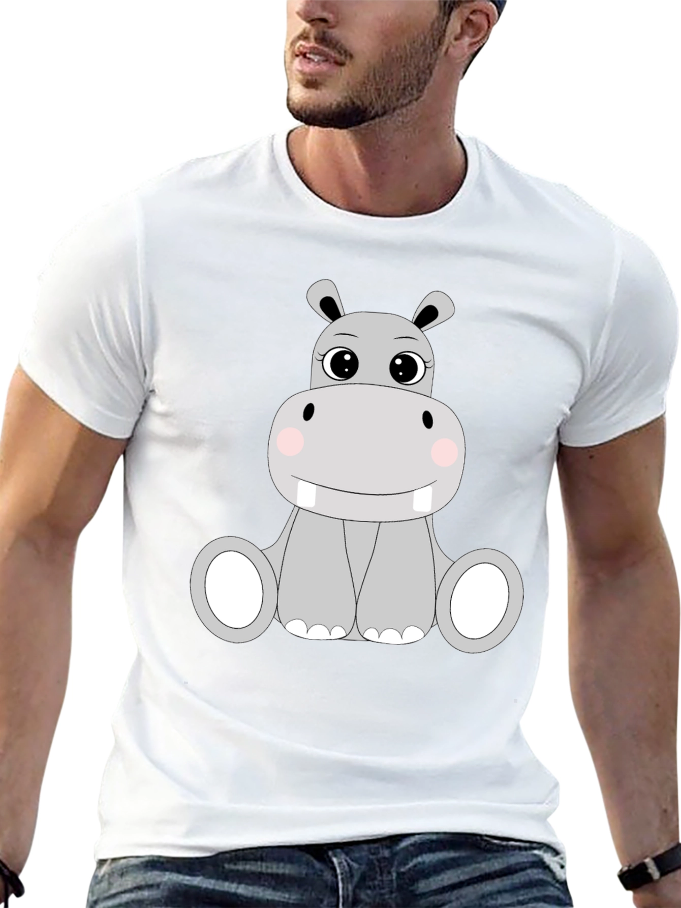 Black Cute Hippo Graphic Tee - Black view 13