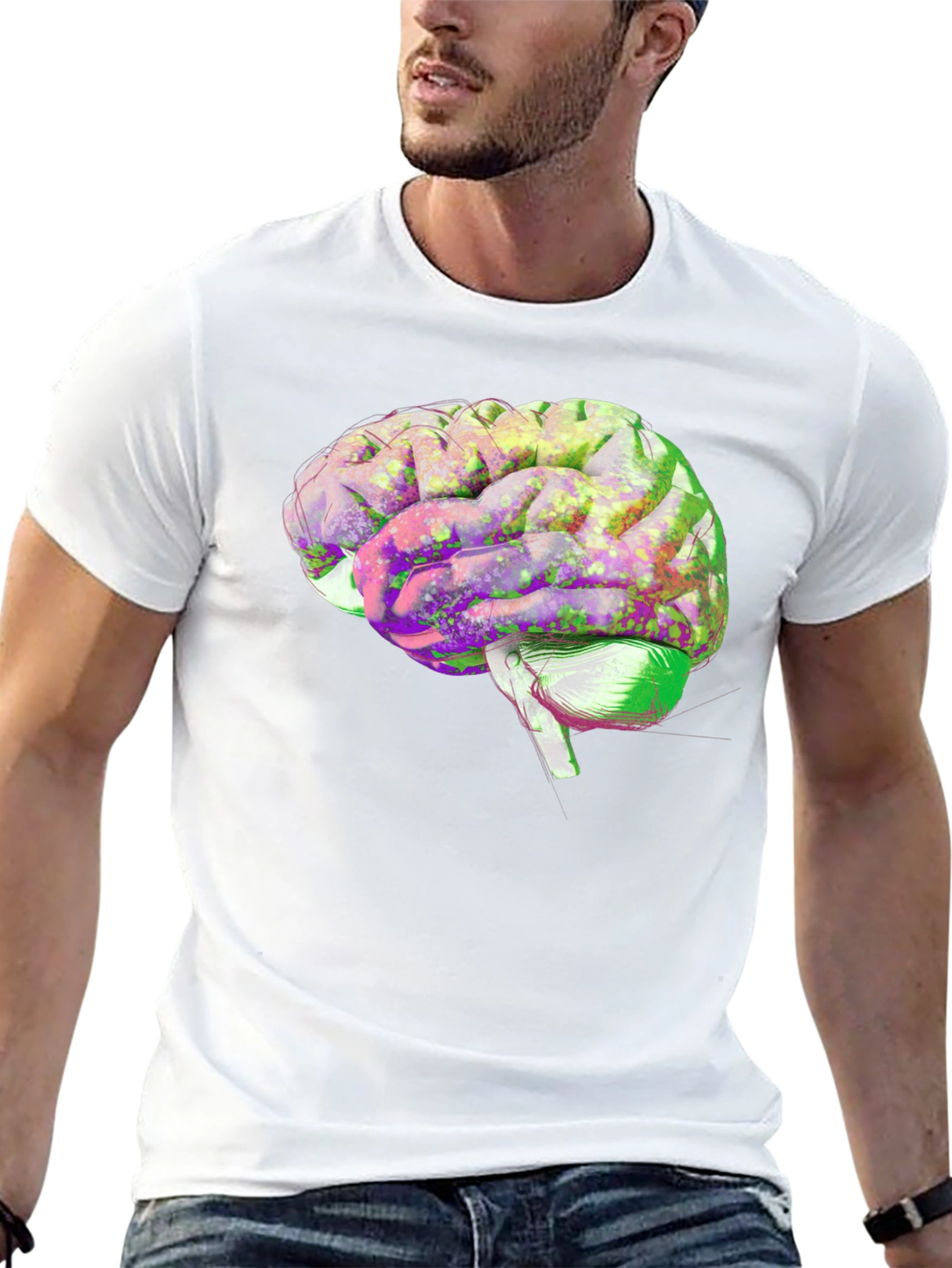 Black Brain Graphic Print Black Cotton T-Shirt view 13