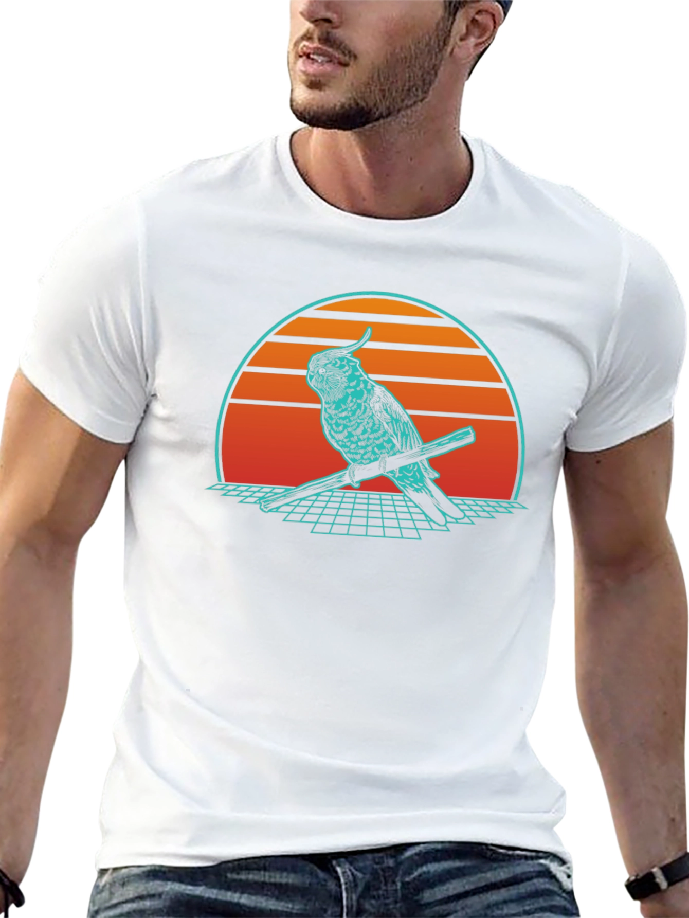 Black Retro Parrot Graphic Tee - Vintage Style T-Shirt view 13