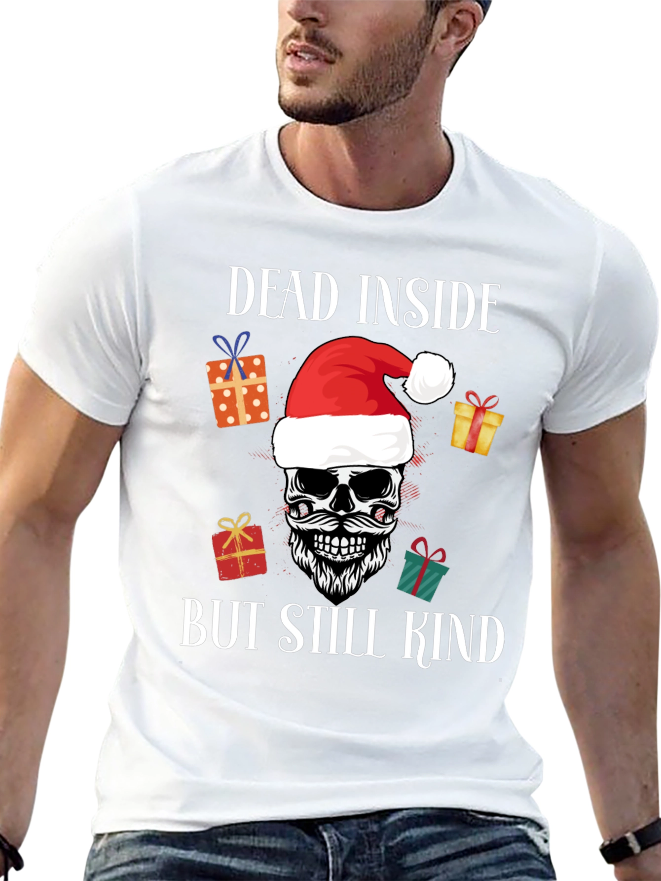 Black Dead Inside But Still Kind Christmas T-Shirt view 13