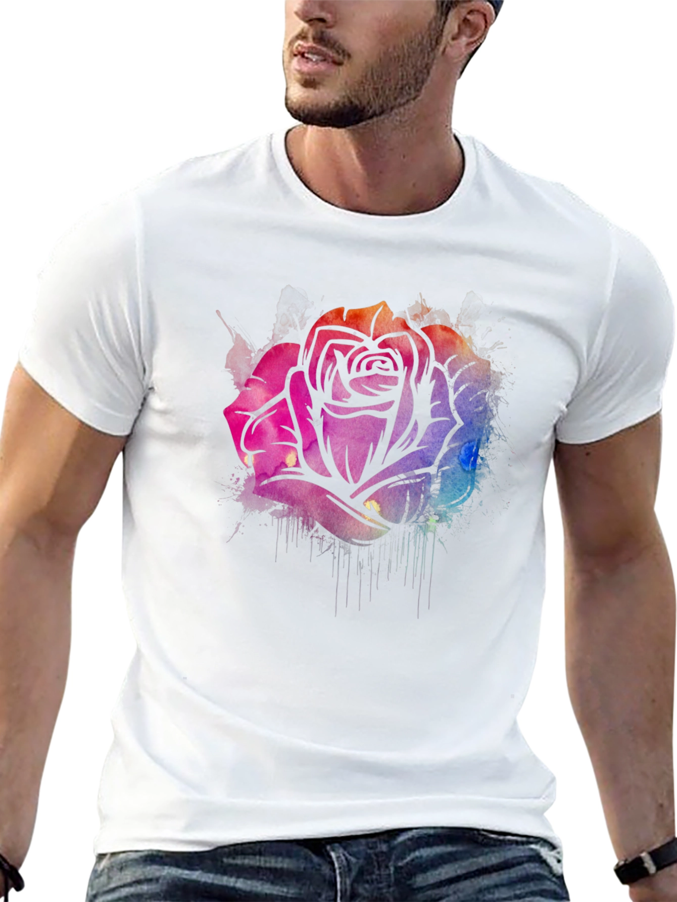 Black Watercolor Rose Graphic Tee - Stylish Black T-Shirt view 13