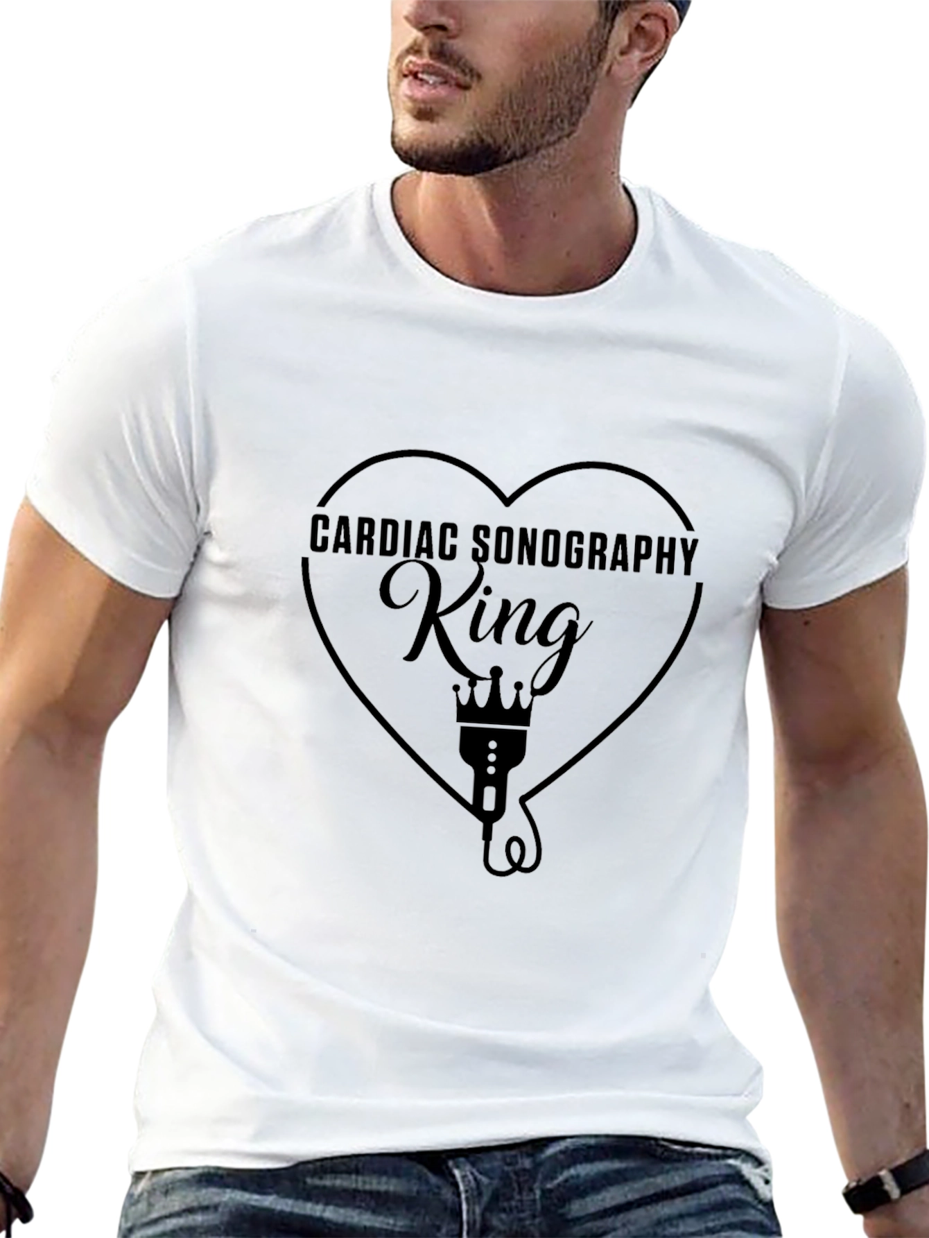 Black Cardiac Sonography King Black T-Shirt view 13