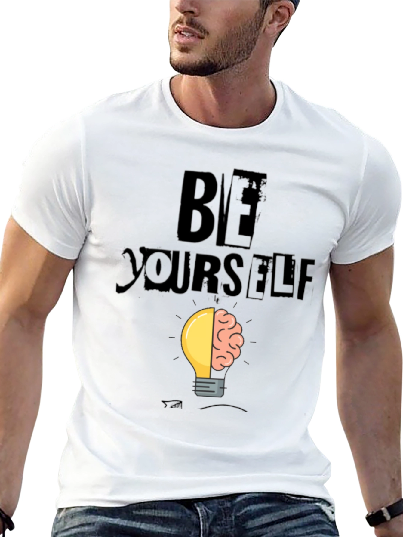 Black Be Yourself Brain Idea Lightbulb Graphic T-Shirt view 13