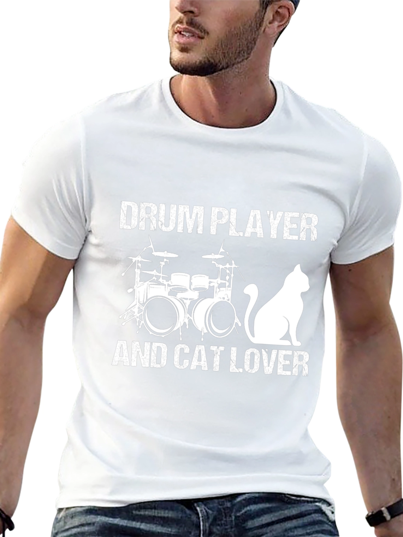 Black Drum Player & Cat Lover Black T-Shirt view 13
