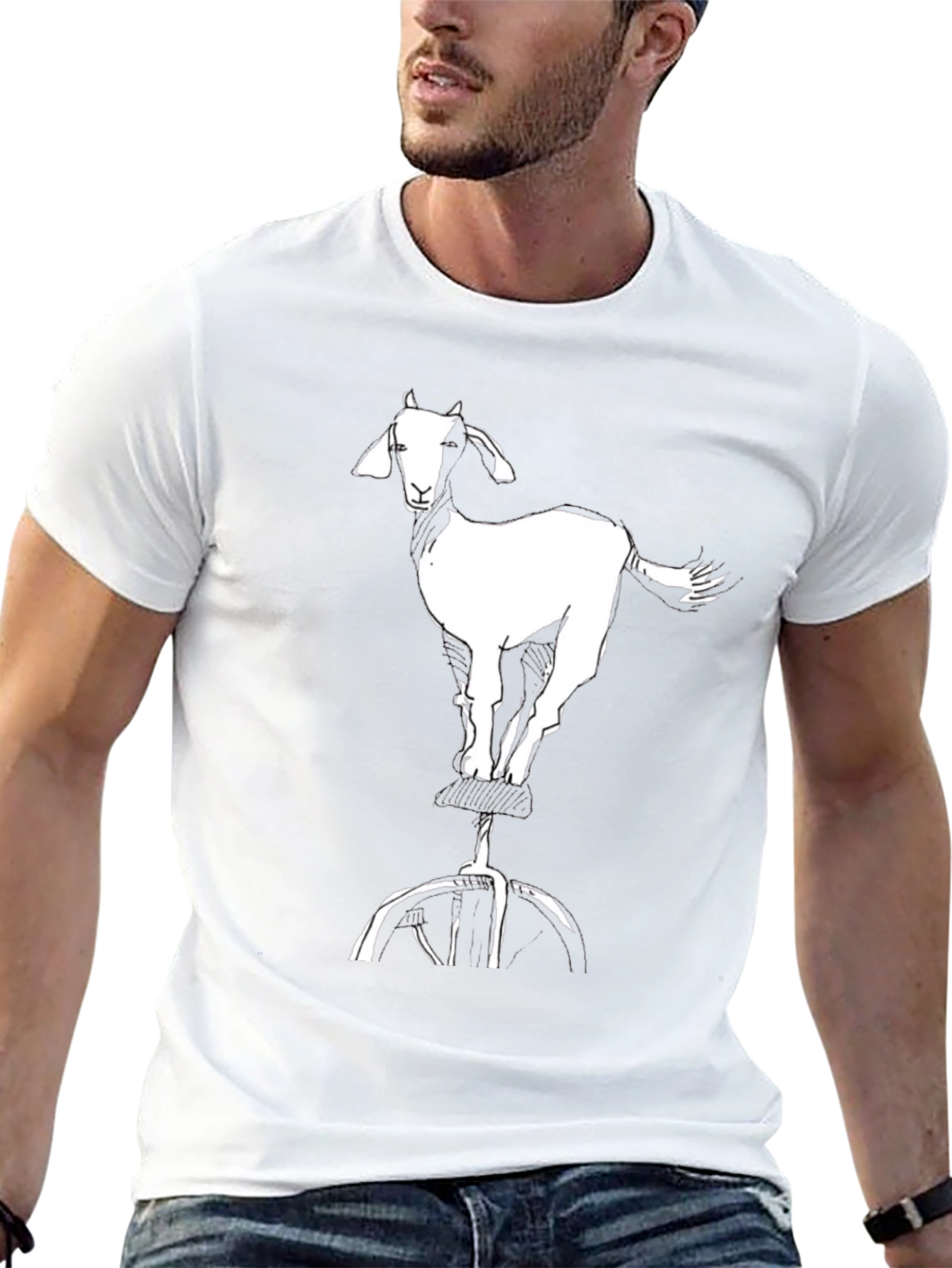 Black Goat on Stool Graphic Tee - Black Cotton T-Shirt view 13