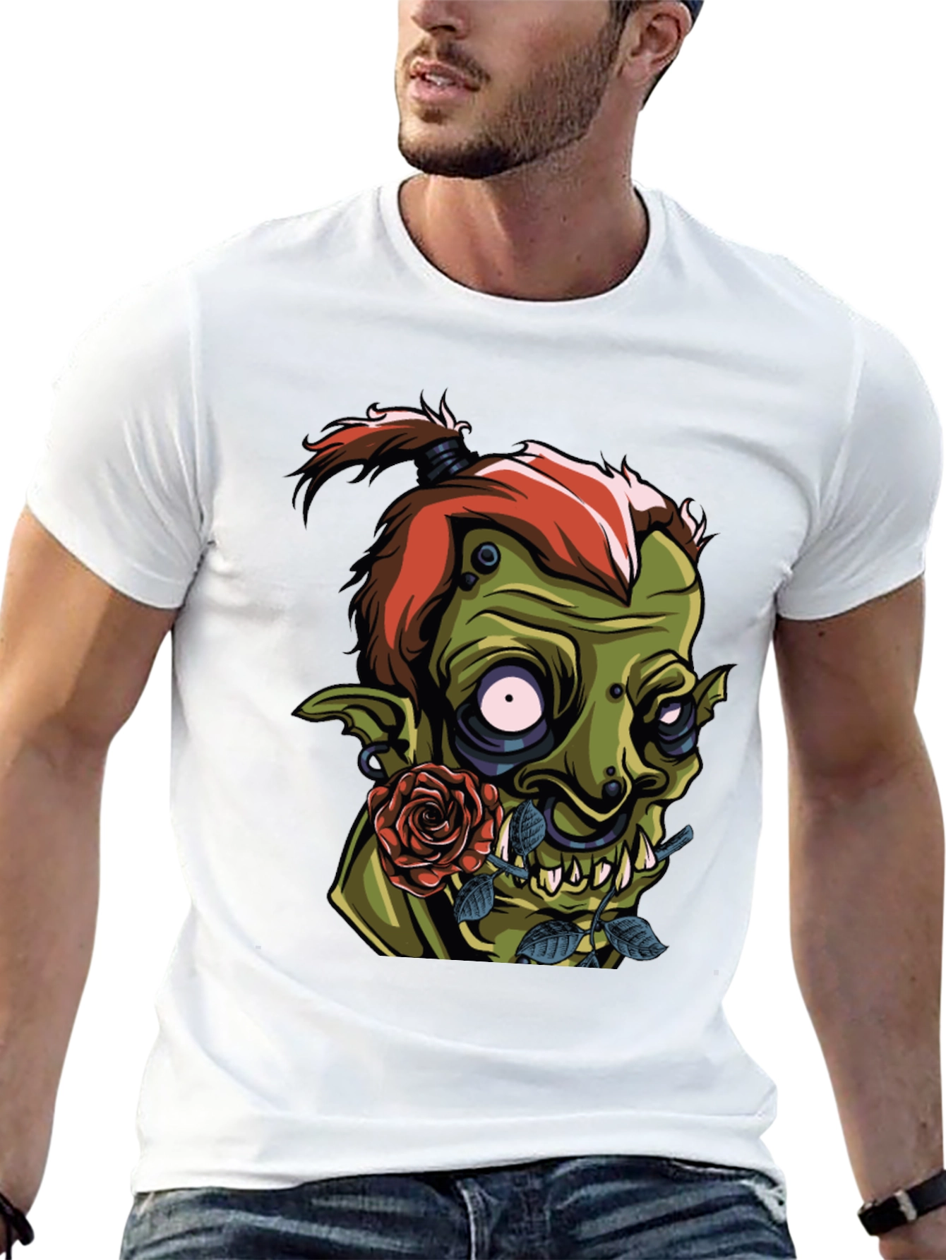 Black Men's Black T-Shirt - Goblin and Rose Design view 13