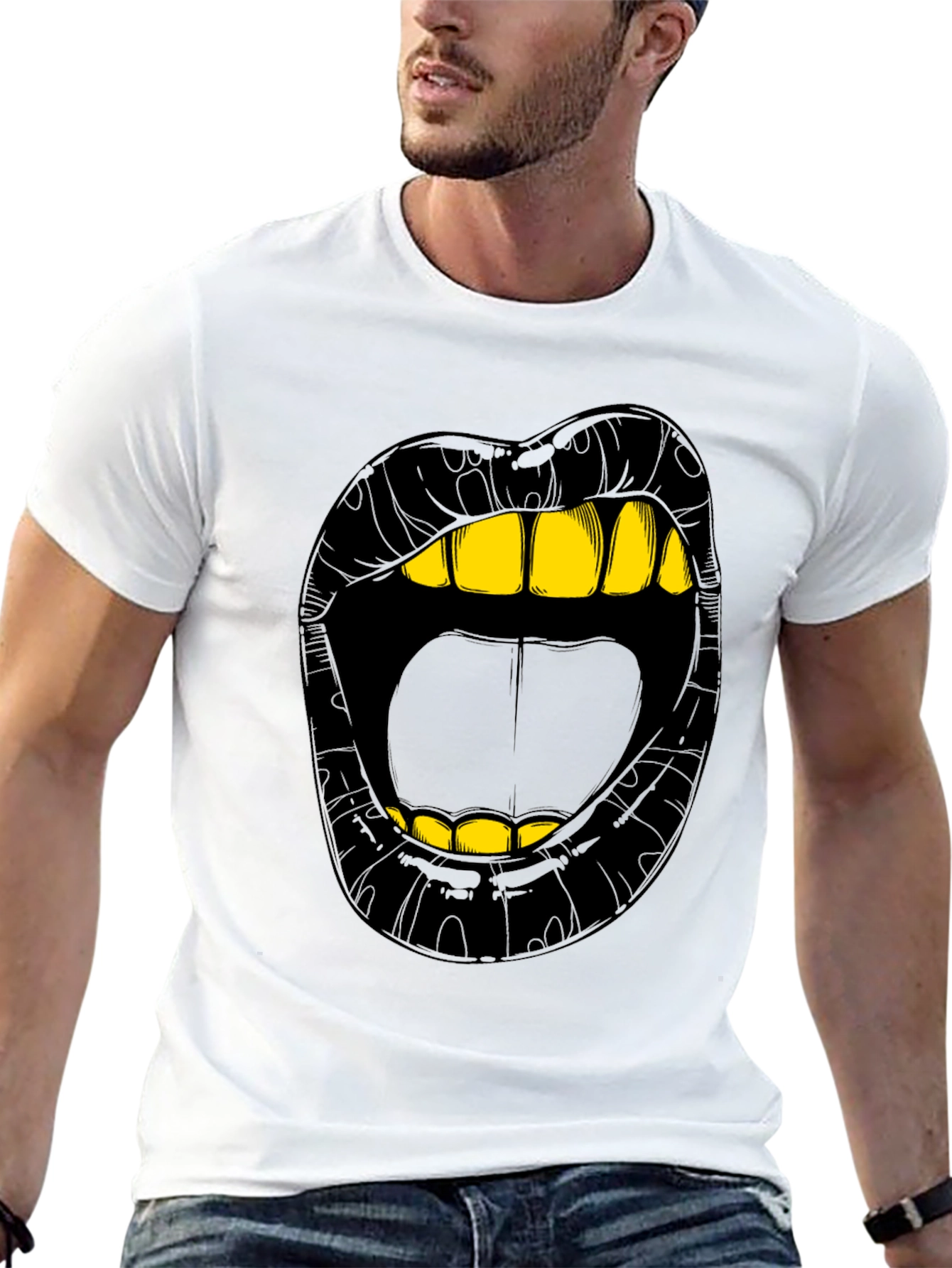 Black Bold Lip Graphic Tee - Gold Teeth Black Shirt view 13