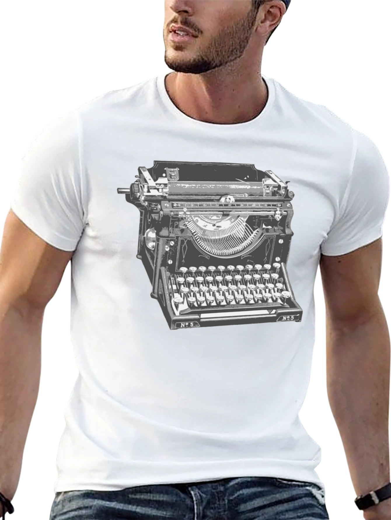 Black Vintage Typewriter Graphic T-Shirt - Classic Writer Tee view 13