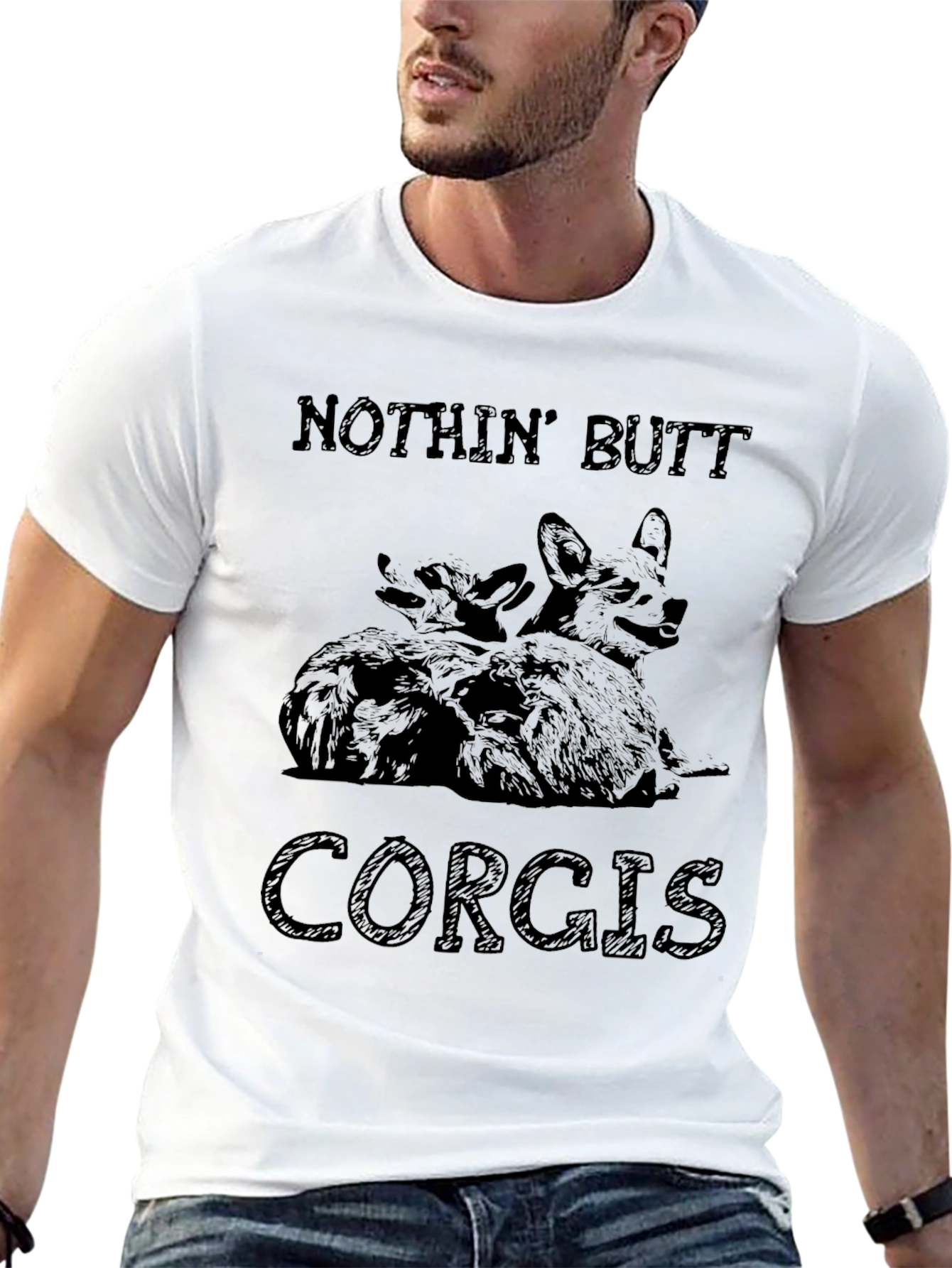 Black Nothin' Butt Corgis Graphic T-Shirt view 13
