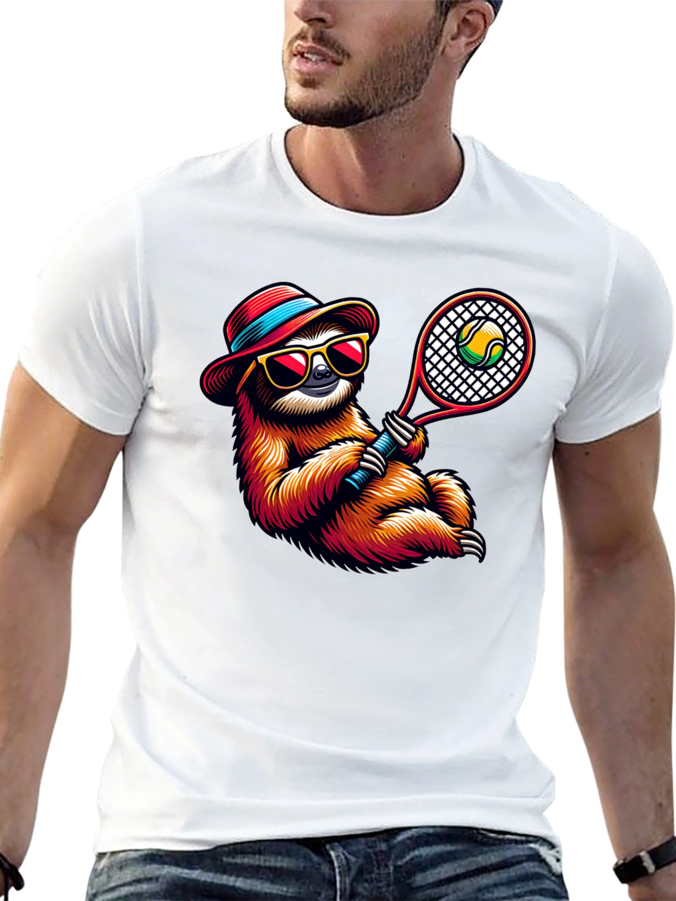 Black Tennis Sloth Graphic Tee - Cool & Casual! view 13