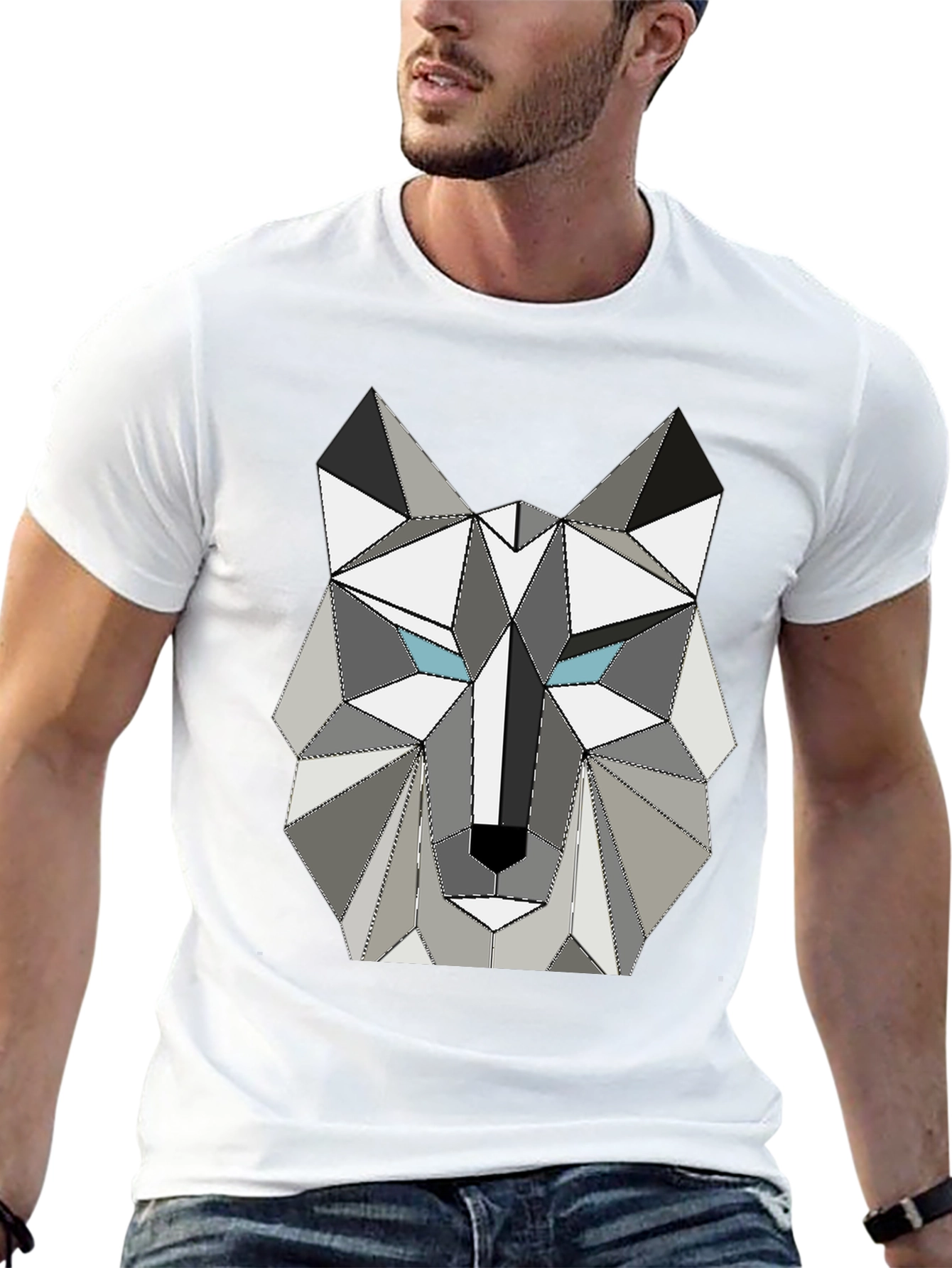 Black Geometric Wolf Graphic Tee - Modern Style view 13