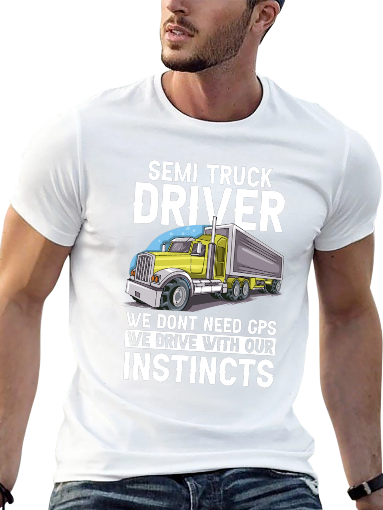 Black Semi Truck Driver Instincts Graphic Tee view 13