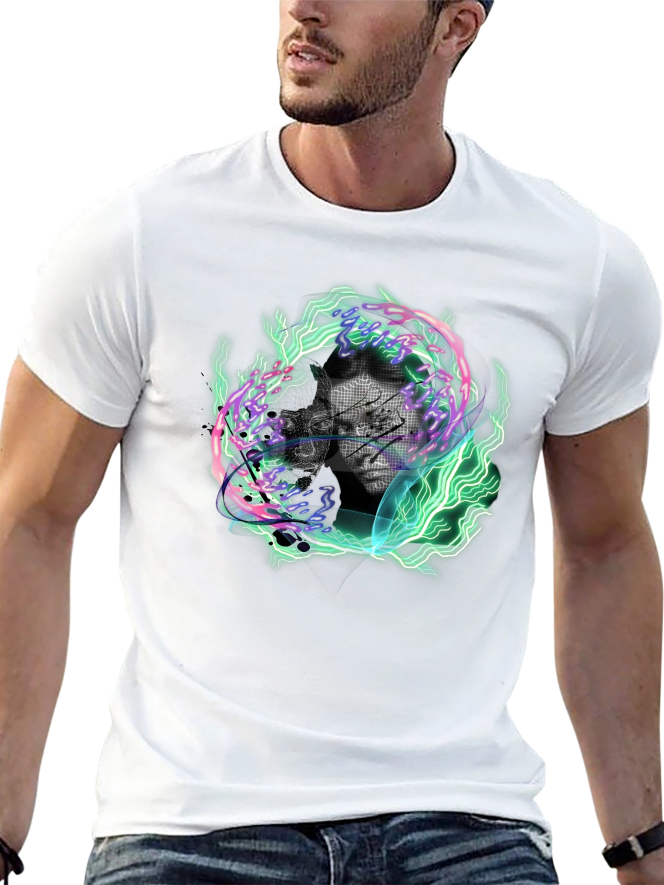 Black Electric Portrait Graphic Tee - Black Cotton Blend view 13