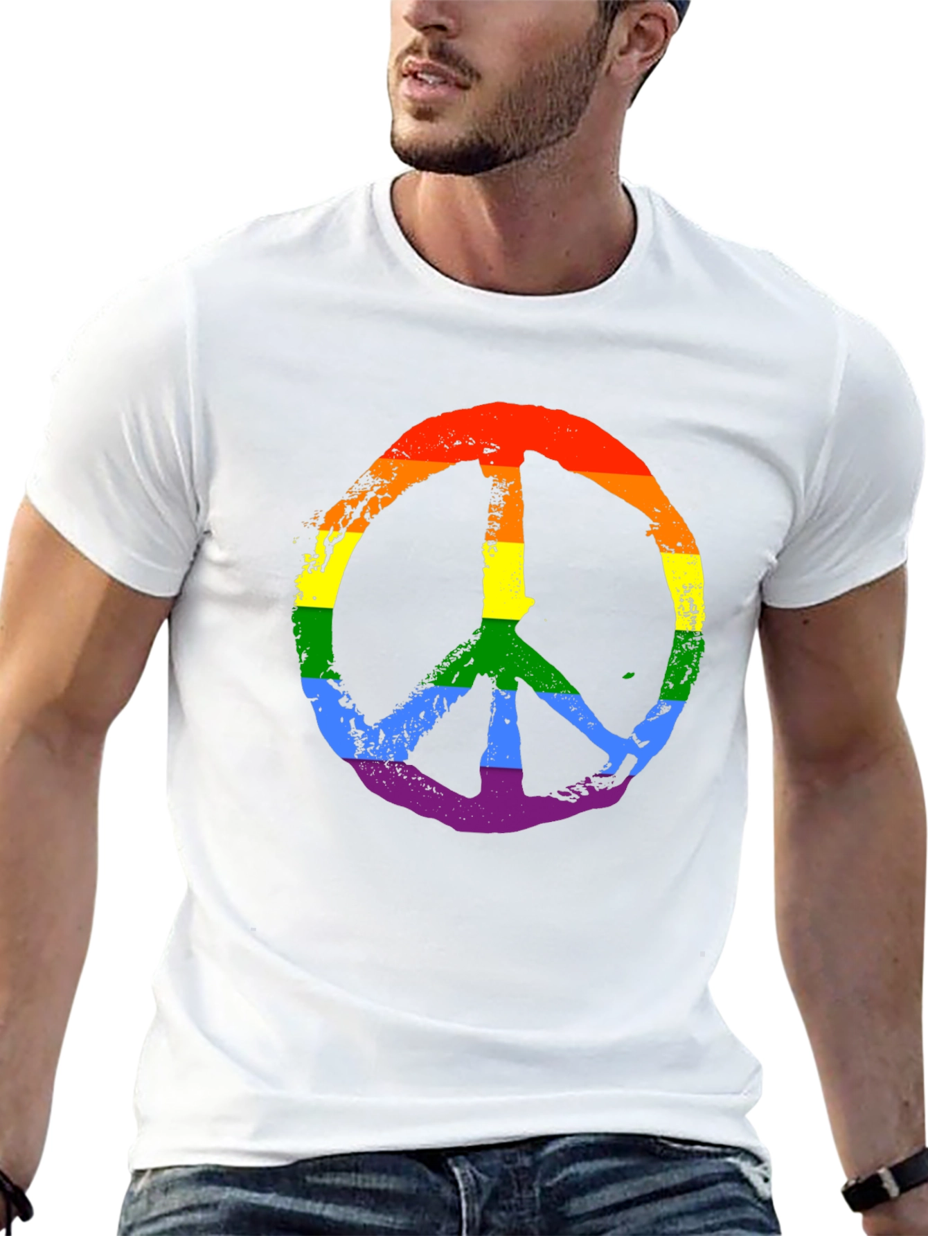 Black Rainbow Peace Sign Graphic Tee - Black Unisex T-Shirt view 13