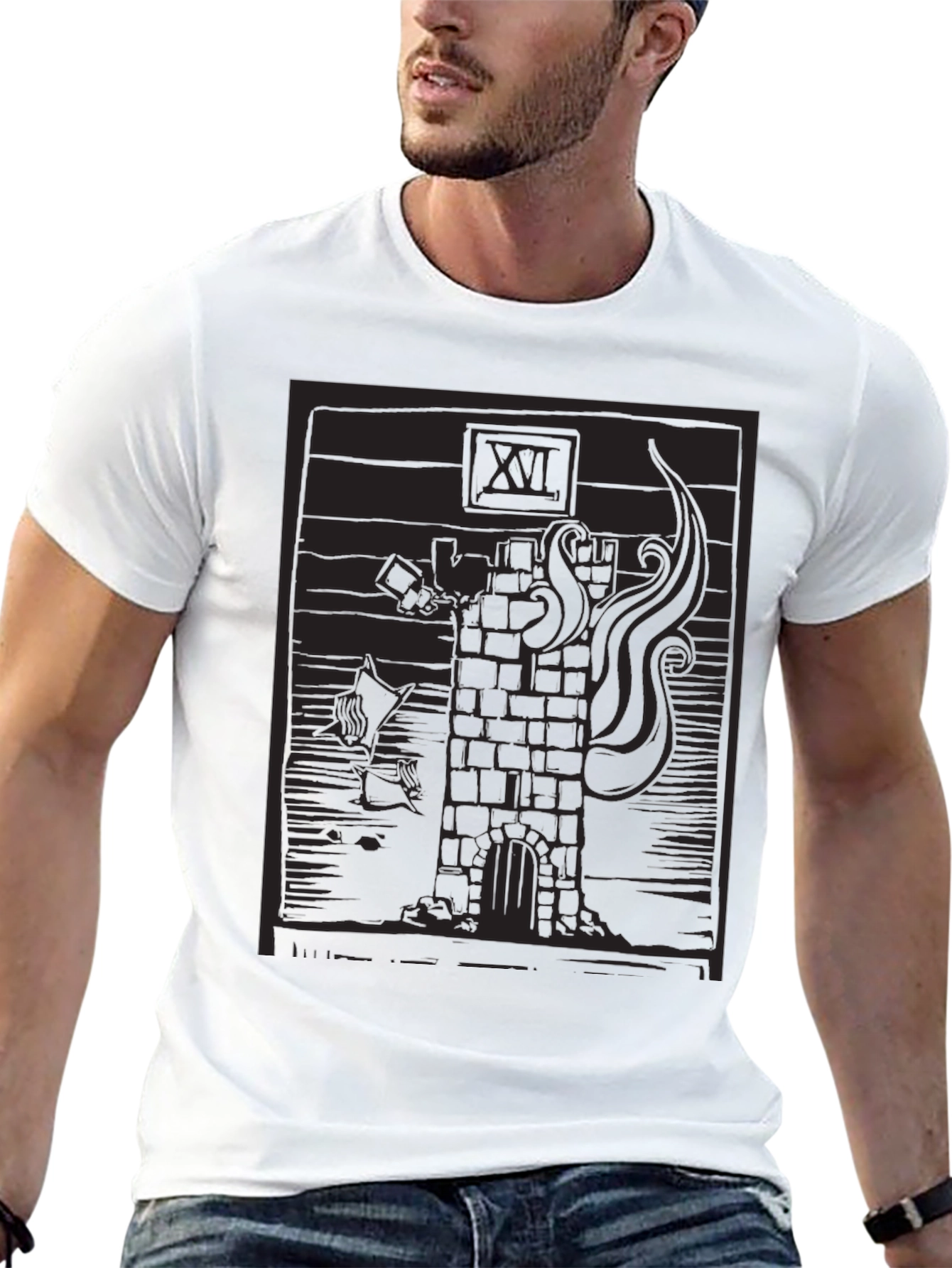 Black Tower Tarot Card Graphic T-Shirt - Black view 13