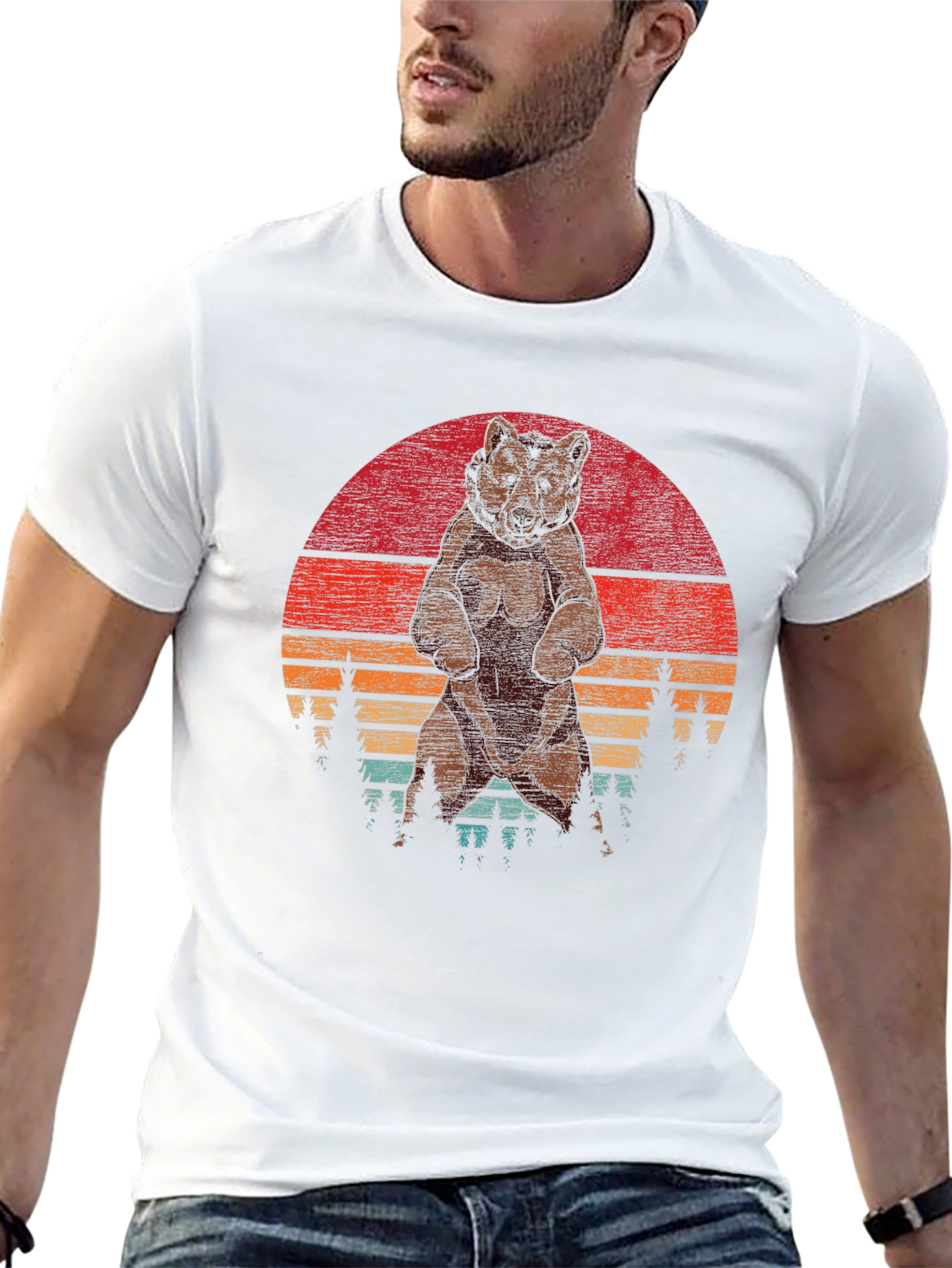 Black Retro Bear Sunset T-Shirt - Vintage Style Design view 13