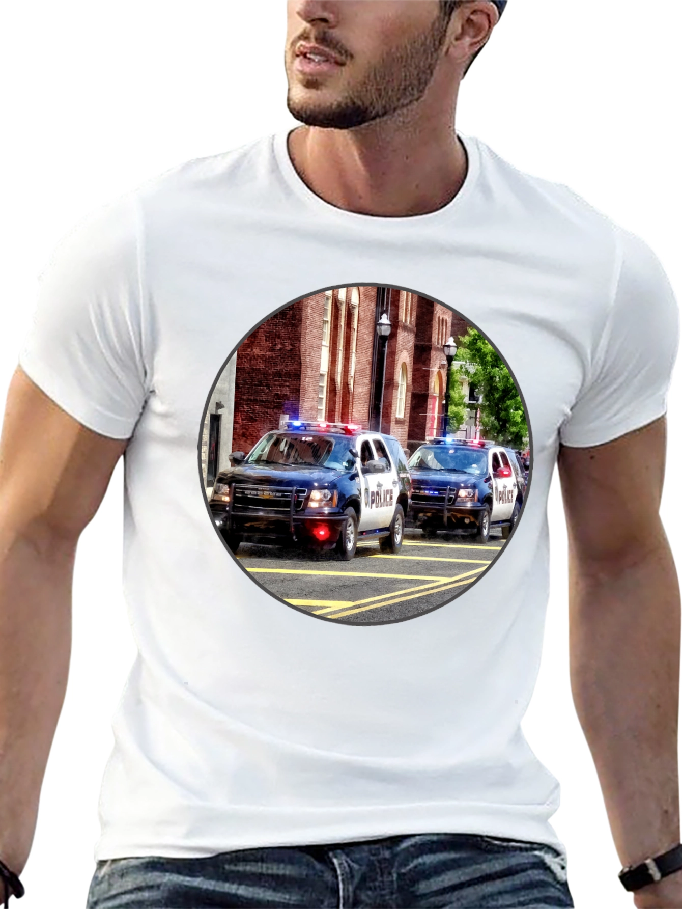 Black Police Car Graphic T-Shirt view 13