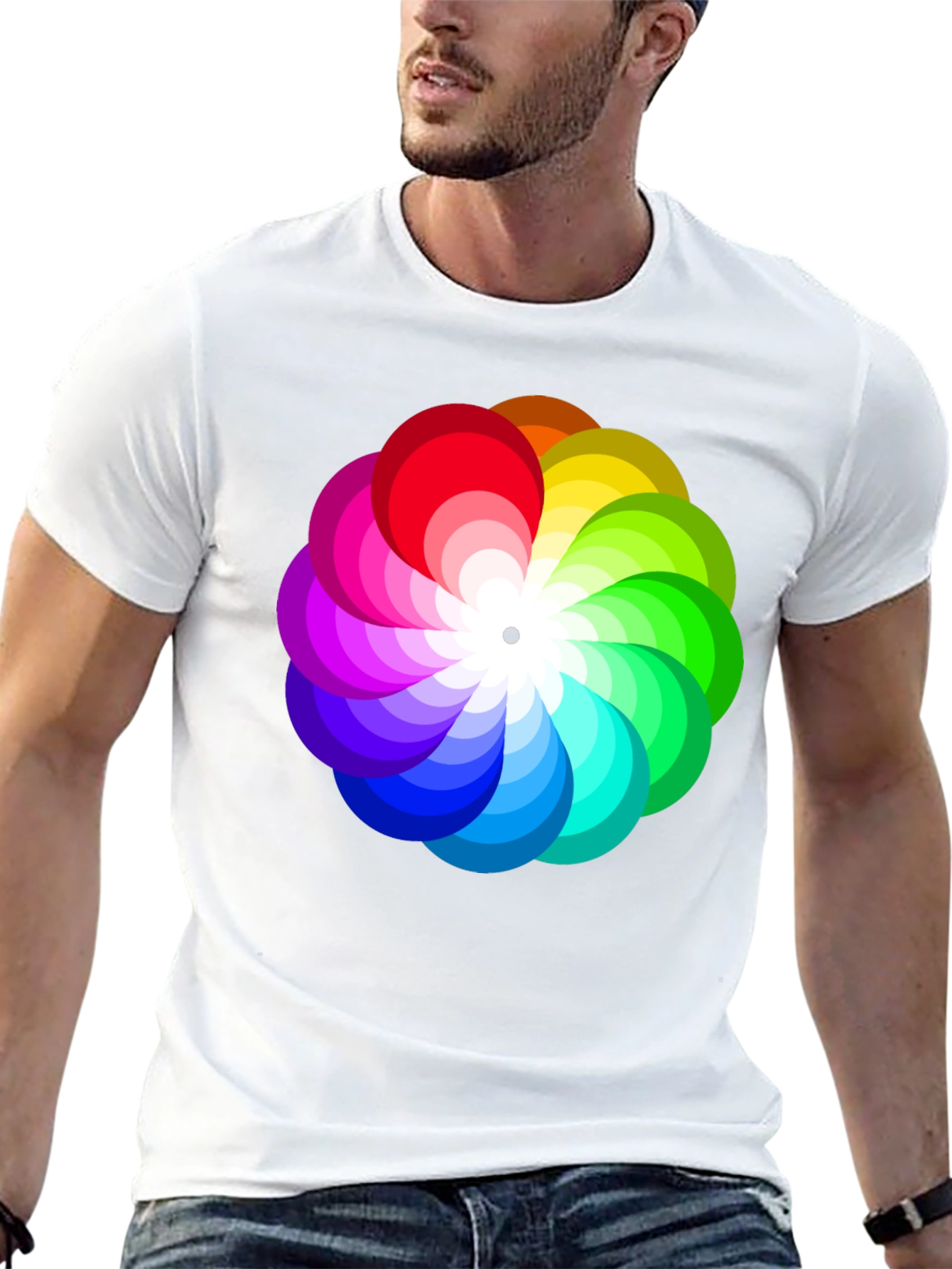 Black Vibrant Rainbow Flower Graphic T-Shirt - Stylish Men's Tee view 13