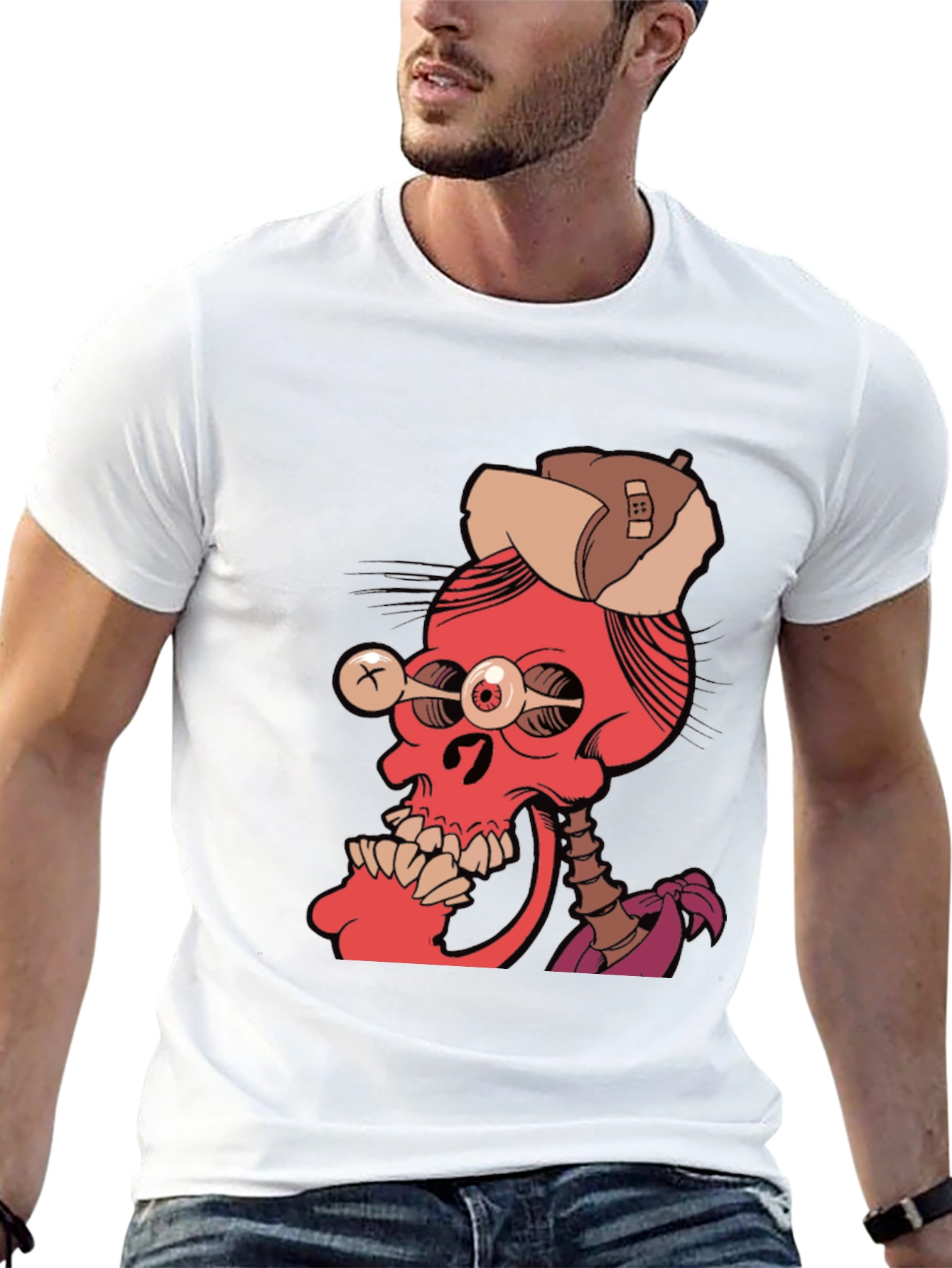 Black Edgy Skeleton Graphic Tee view 13