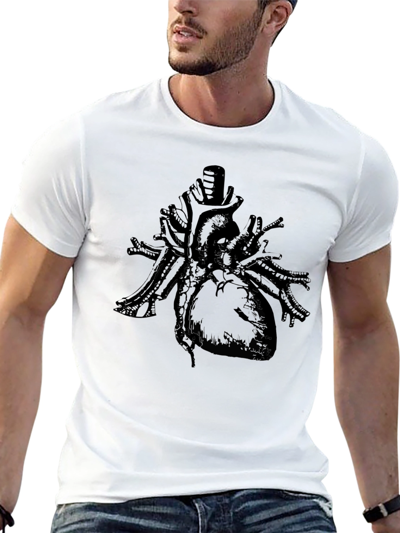 Black Anatomical Heart Graphic Print T-Shirt view 13