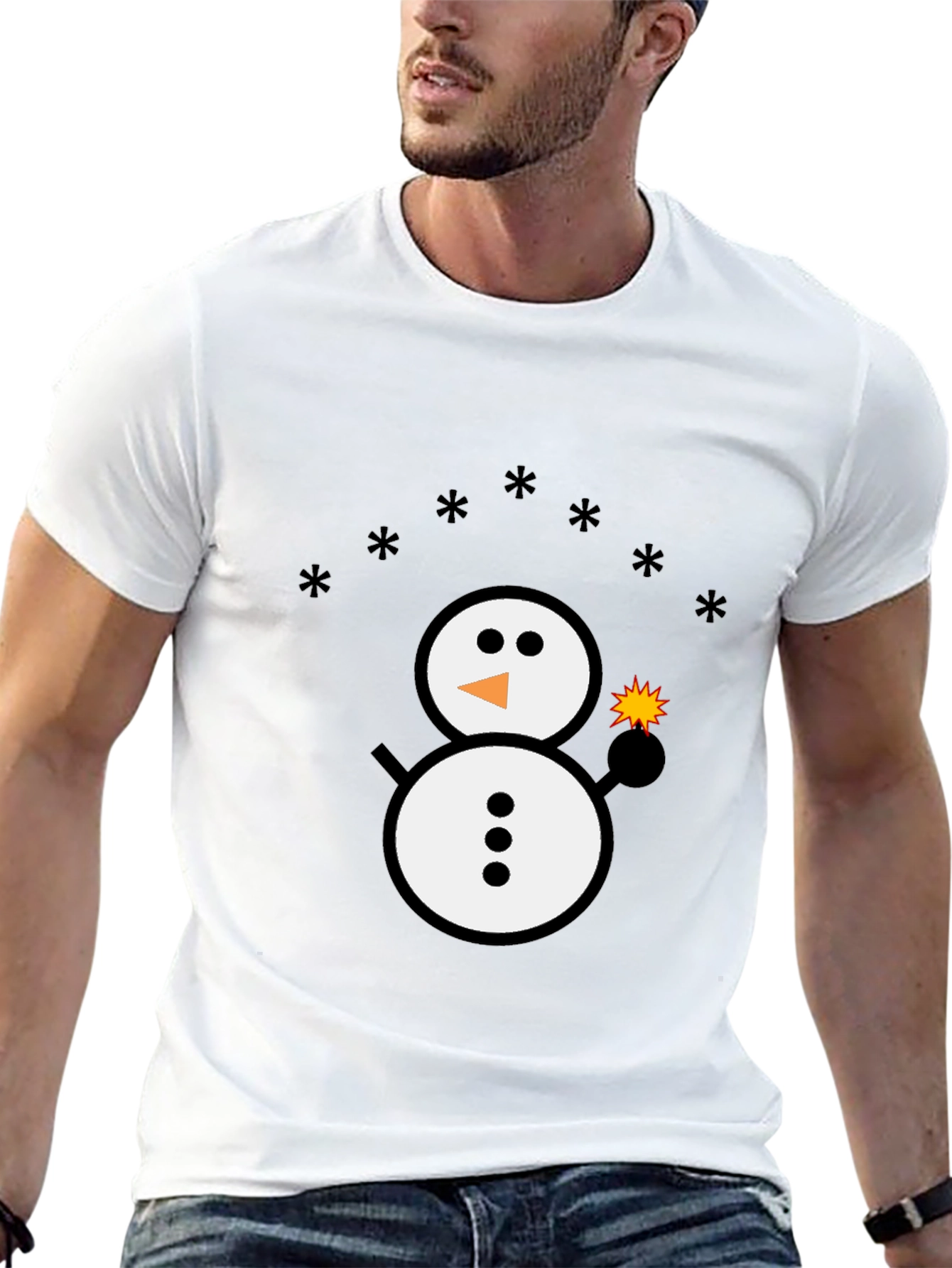Black Snowman Sparkler Graphic Tee - Black Cotton Blend view 13