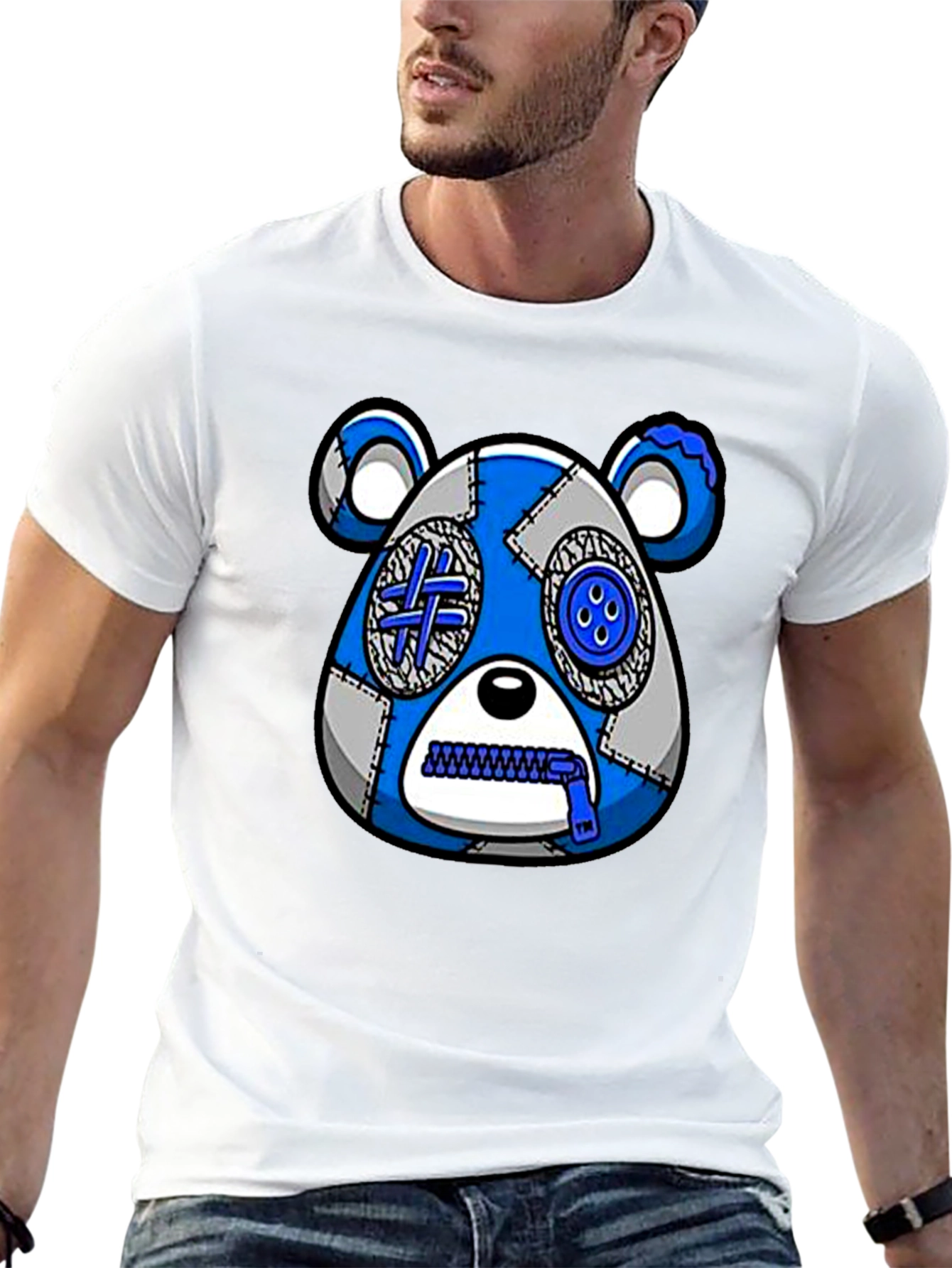 Black Unique Bear Graphic Print Crew Neck T-Shirt view 13
