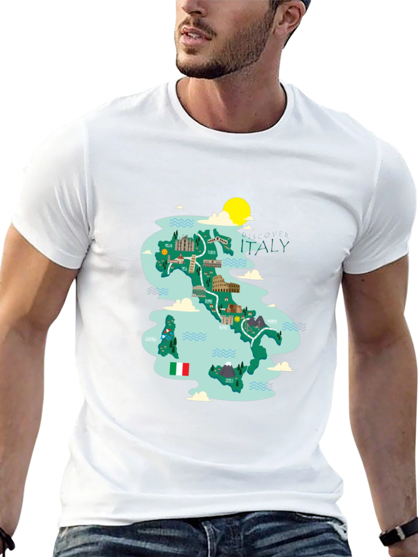 Black Italy Map Graphic Tee - Travel Souvenir view 13