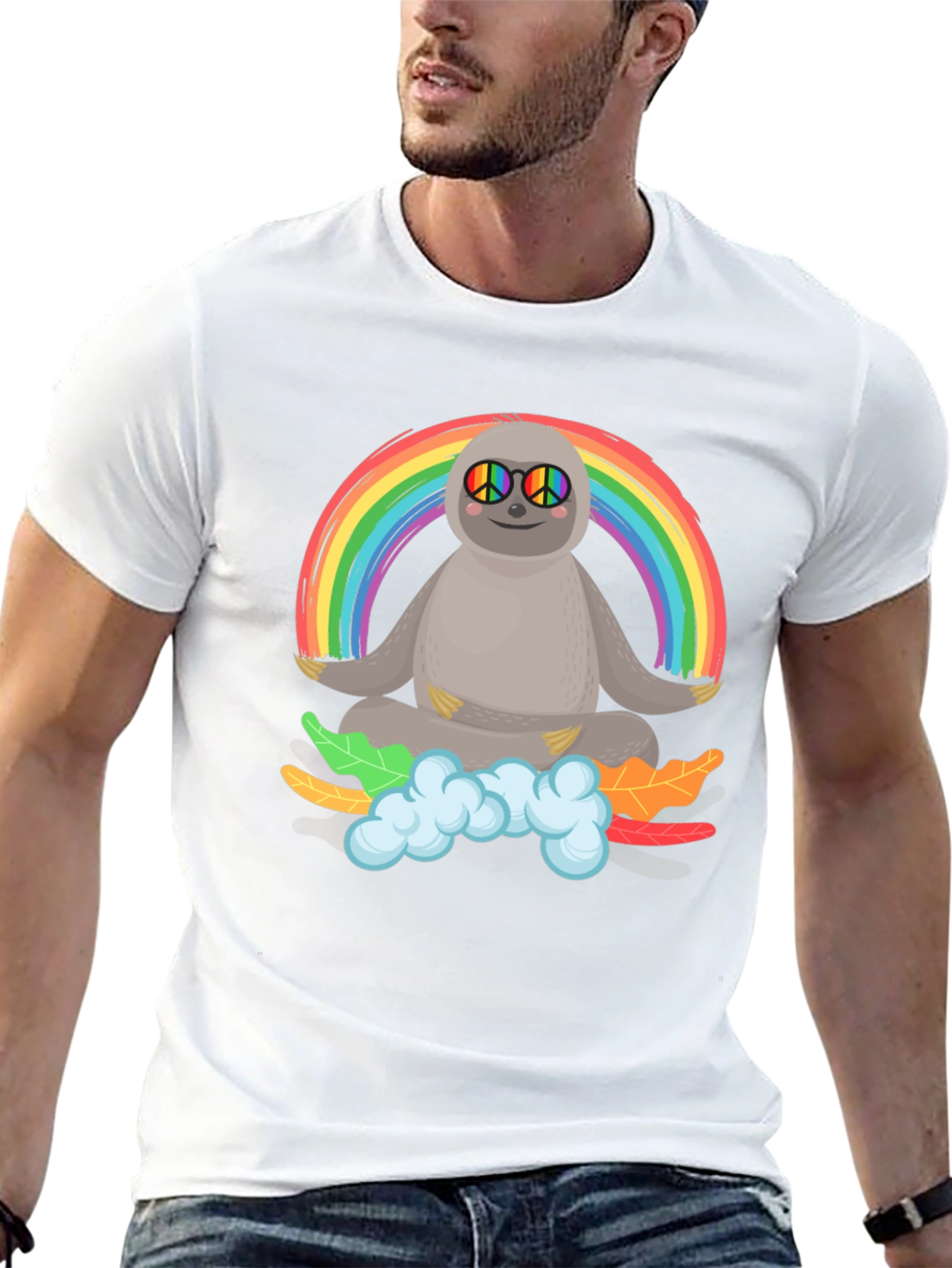 Black Sloth Rainbow Peace T-Shirt view 13