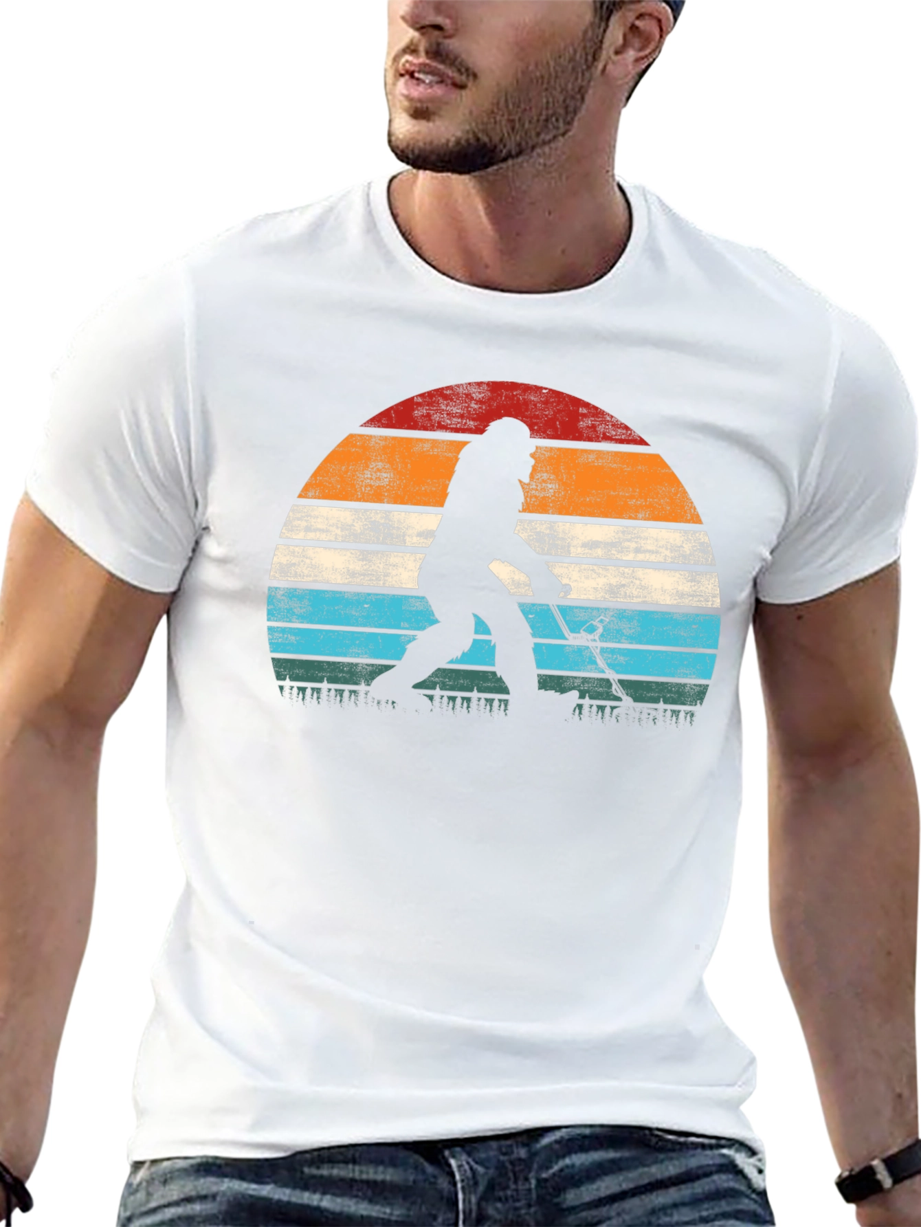 Black Bigfoot Hockey Sunset Graphic T-Shirt view 13