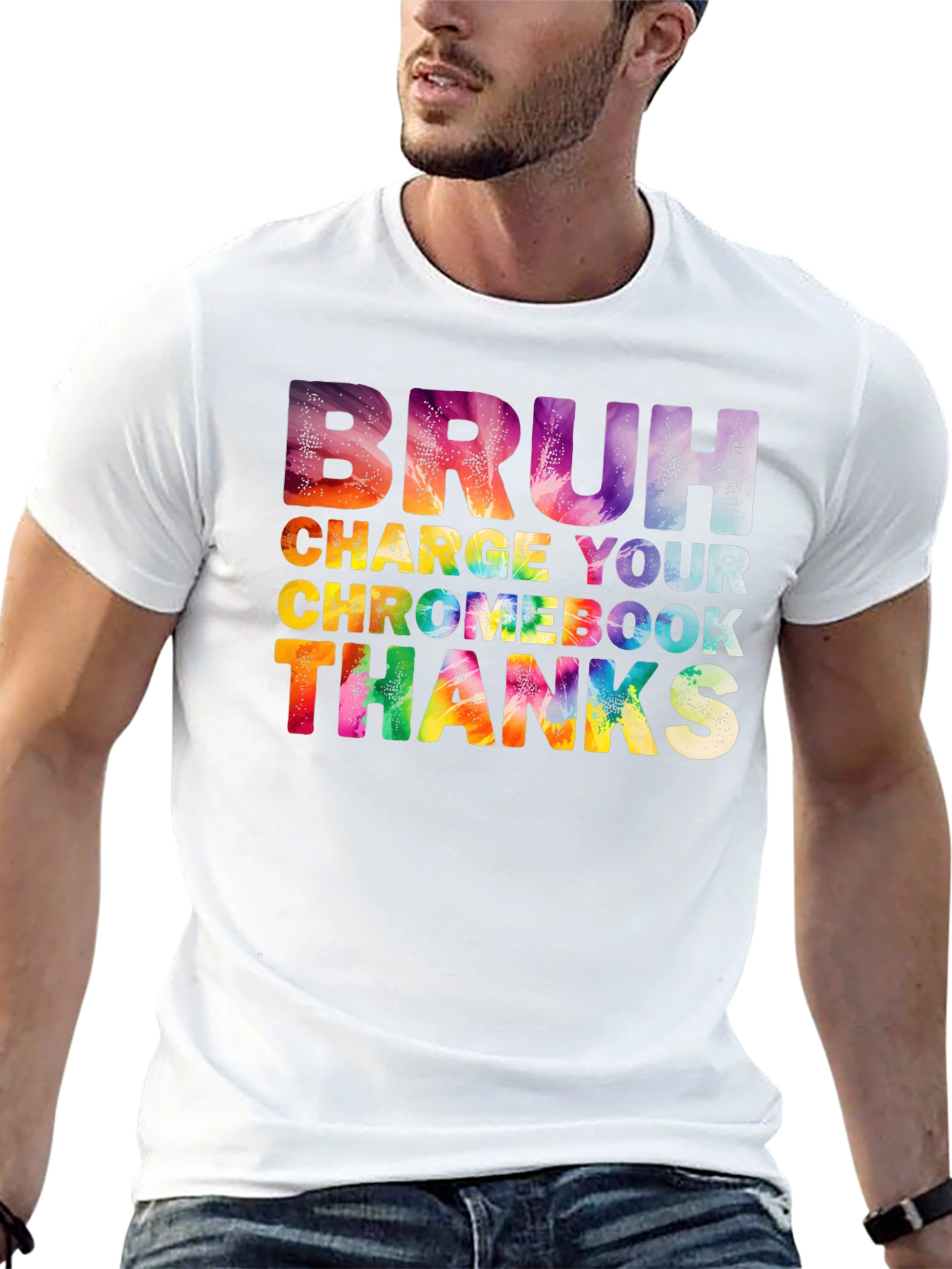 Black Bruh Charge Your Chromebook Graphic T-Shirt view 13