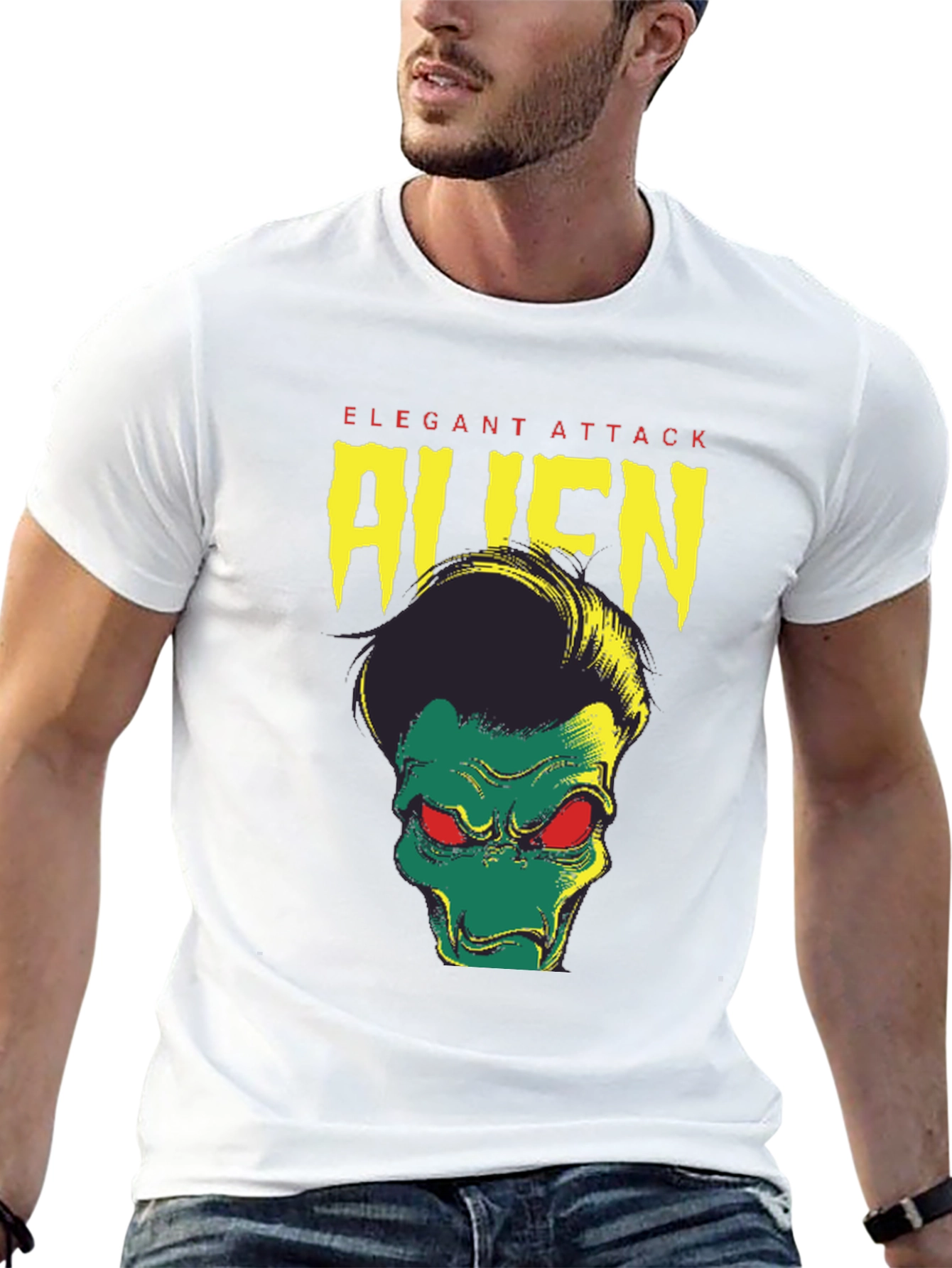 Black Elegant Attack Alien Graphic Tee - Black view 13